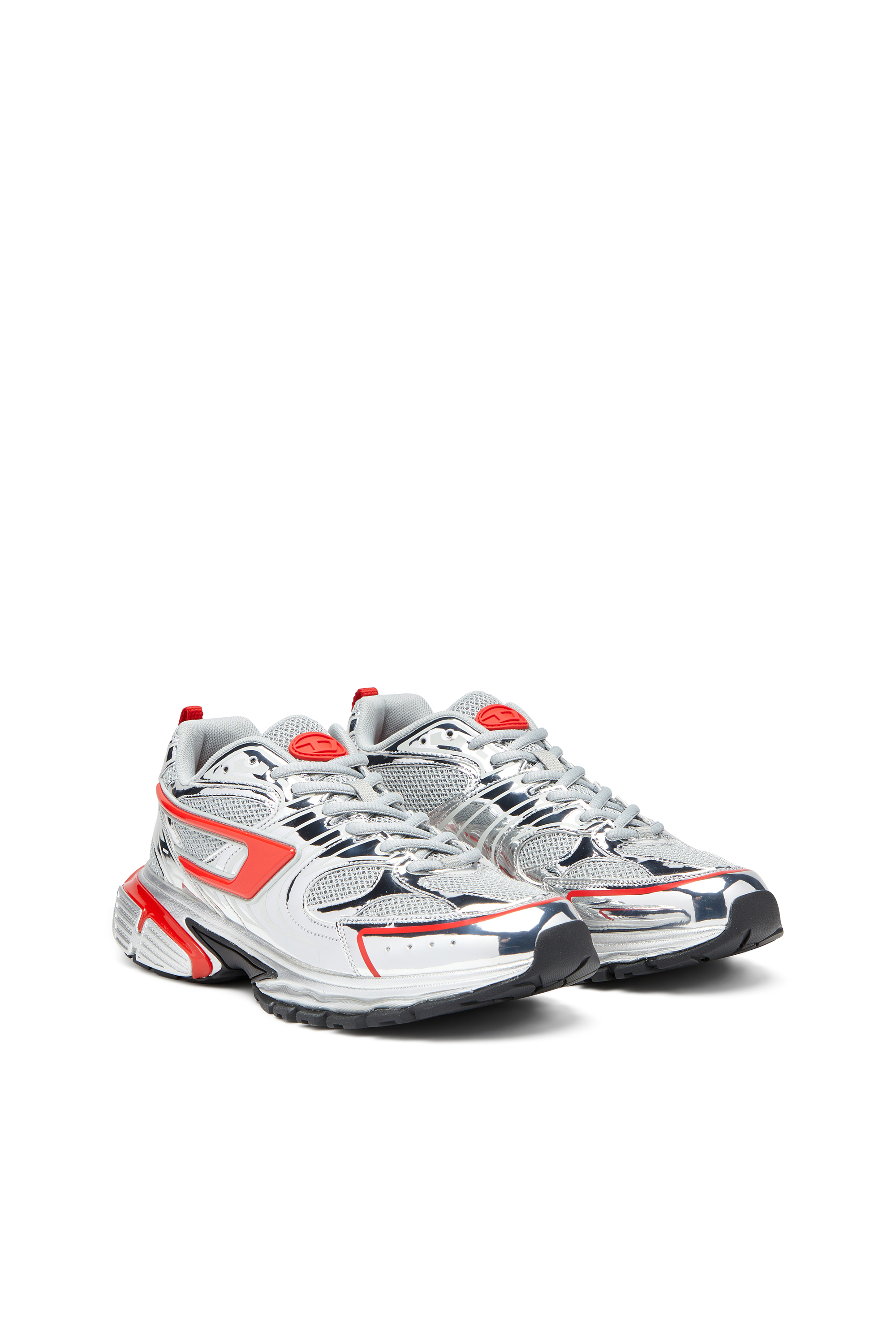 Diesel - S-SERENDIPITY PRO-X1, Man's S-Serendipity-Mesh sneakers with metallic overlays in Grey/Red - 2