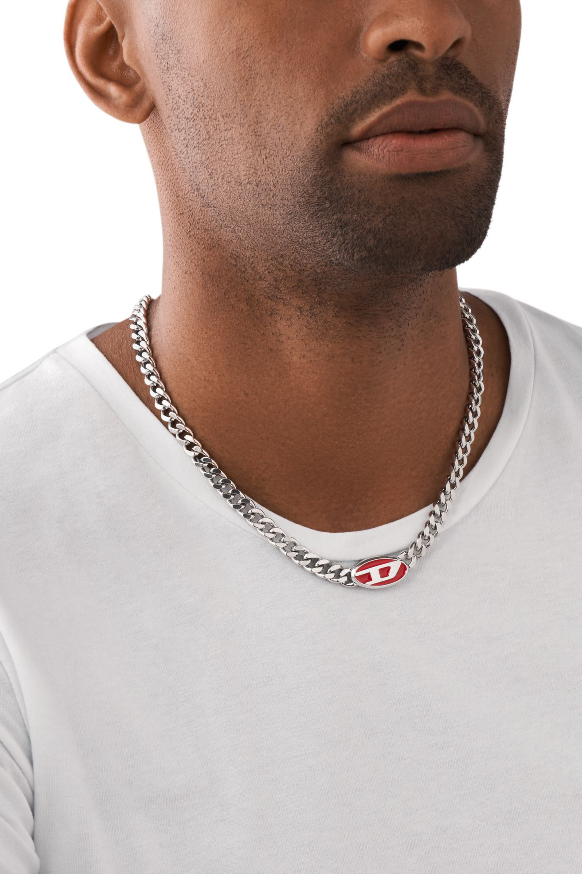 Diesel - DX1446, Unisex's Red enamel chain necklace in Silver - 4