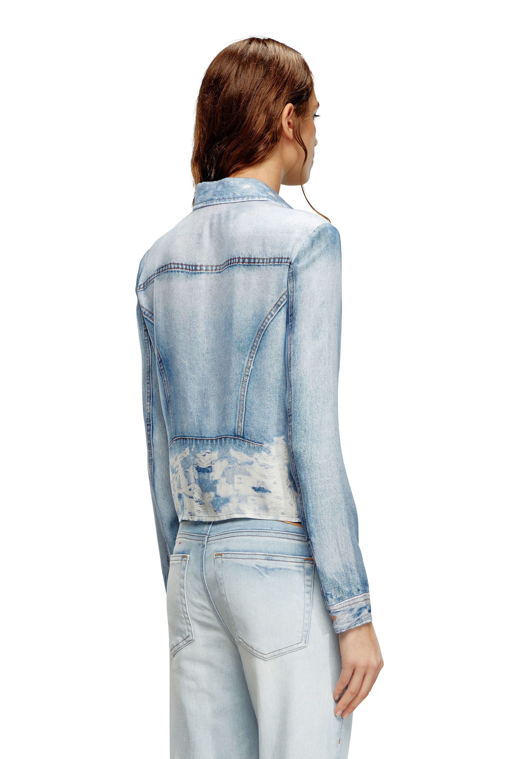 Diesel - C-LORELLE, Woman's Cropped shirt with denim print in Light Blue - 3