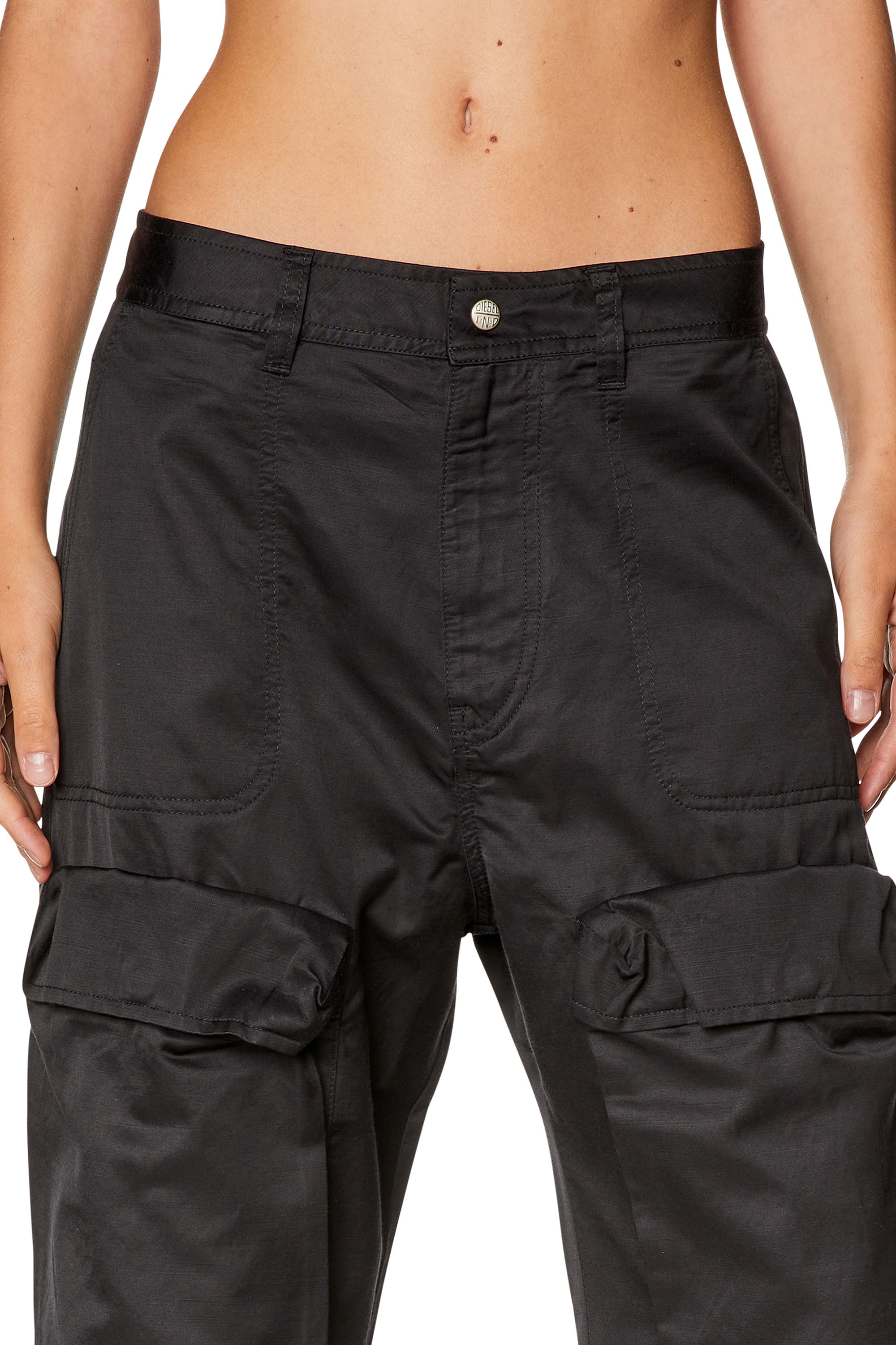 Diesel - P-MALVAROSA-NEW, Woman's Cargo pants in slub satin in Black - 3