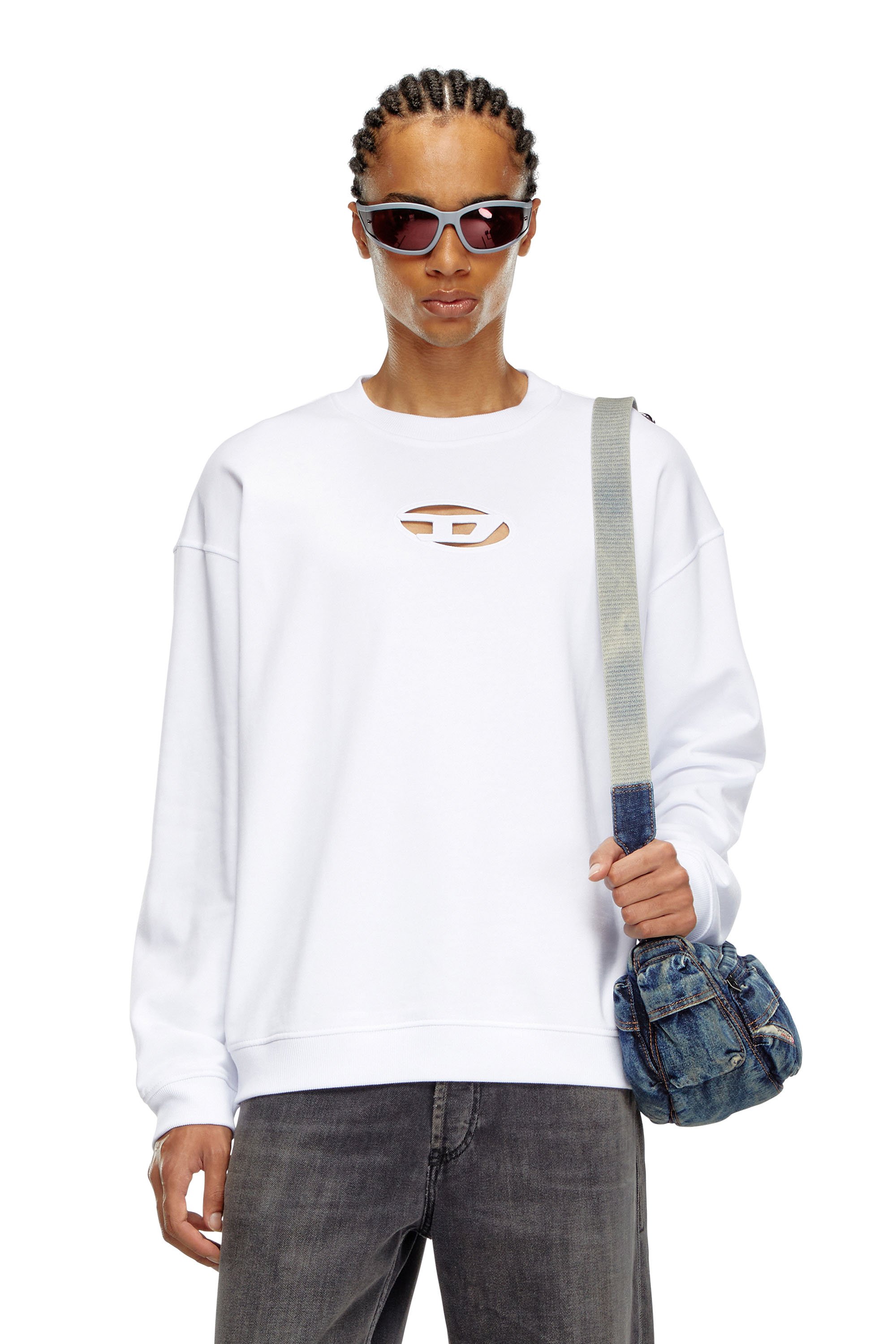 Diesel - S-BOXT-OD, Sudadera con logotipo Oval D recortado Hombre in Blanco - 1