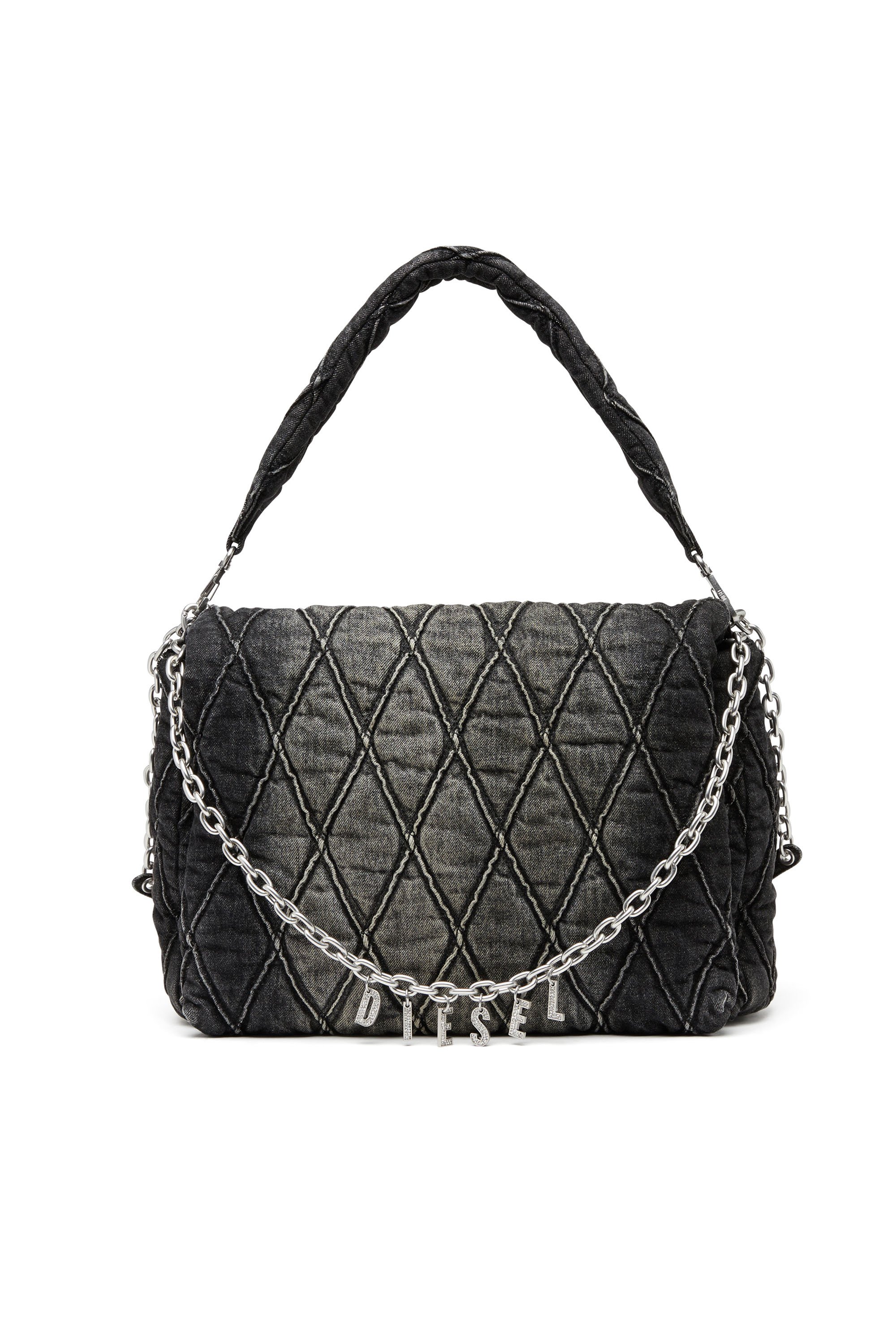 Diesel - CHARM-D SHOULDER L, Charm-D L-Bolso de hombro grande de denim acolchado Mujer in Negro - 1