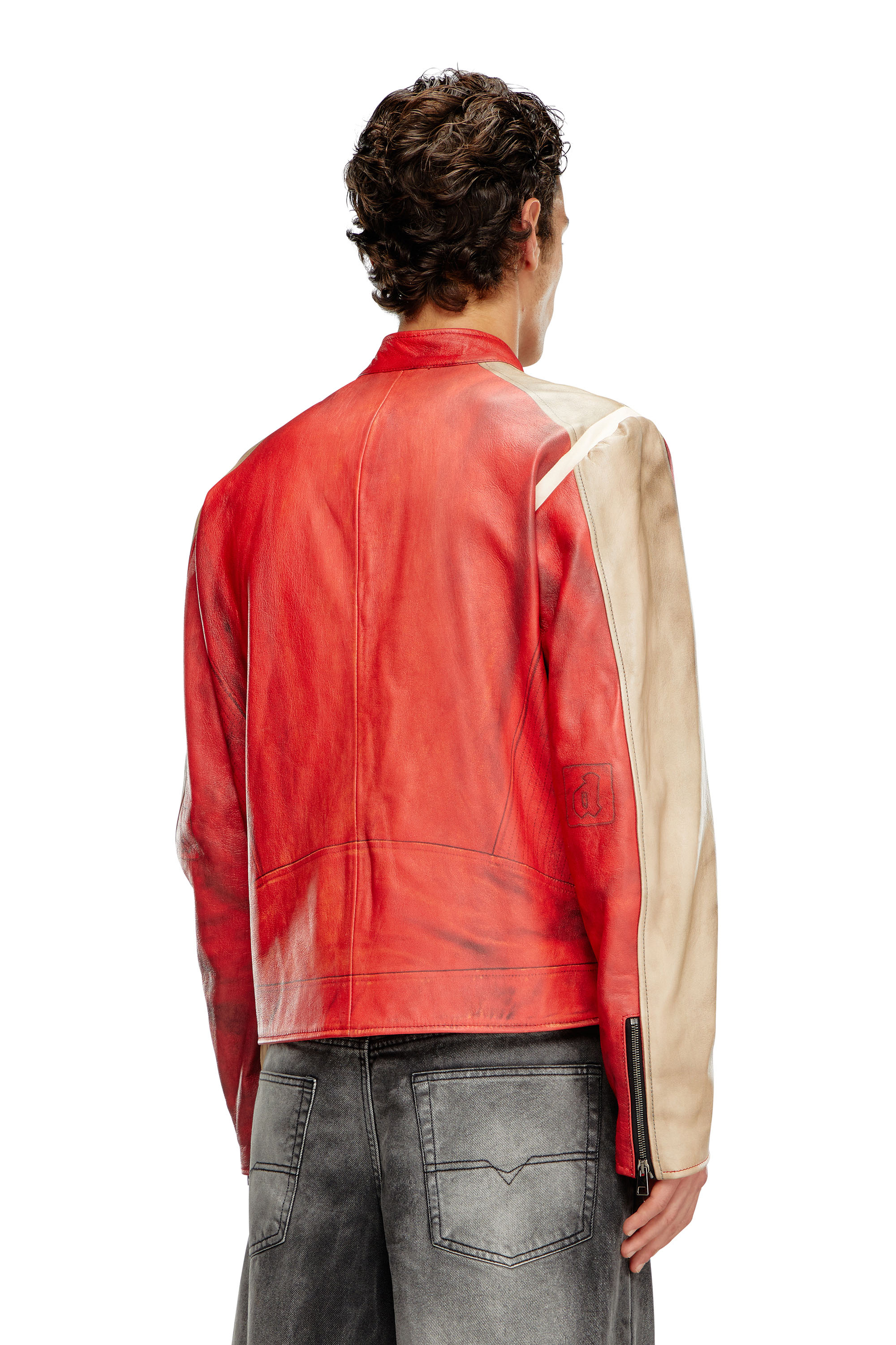 Diesel - L-RUSCHA, Man's Dirty-effect leather biker jacket in Red - 3