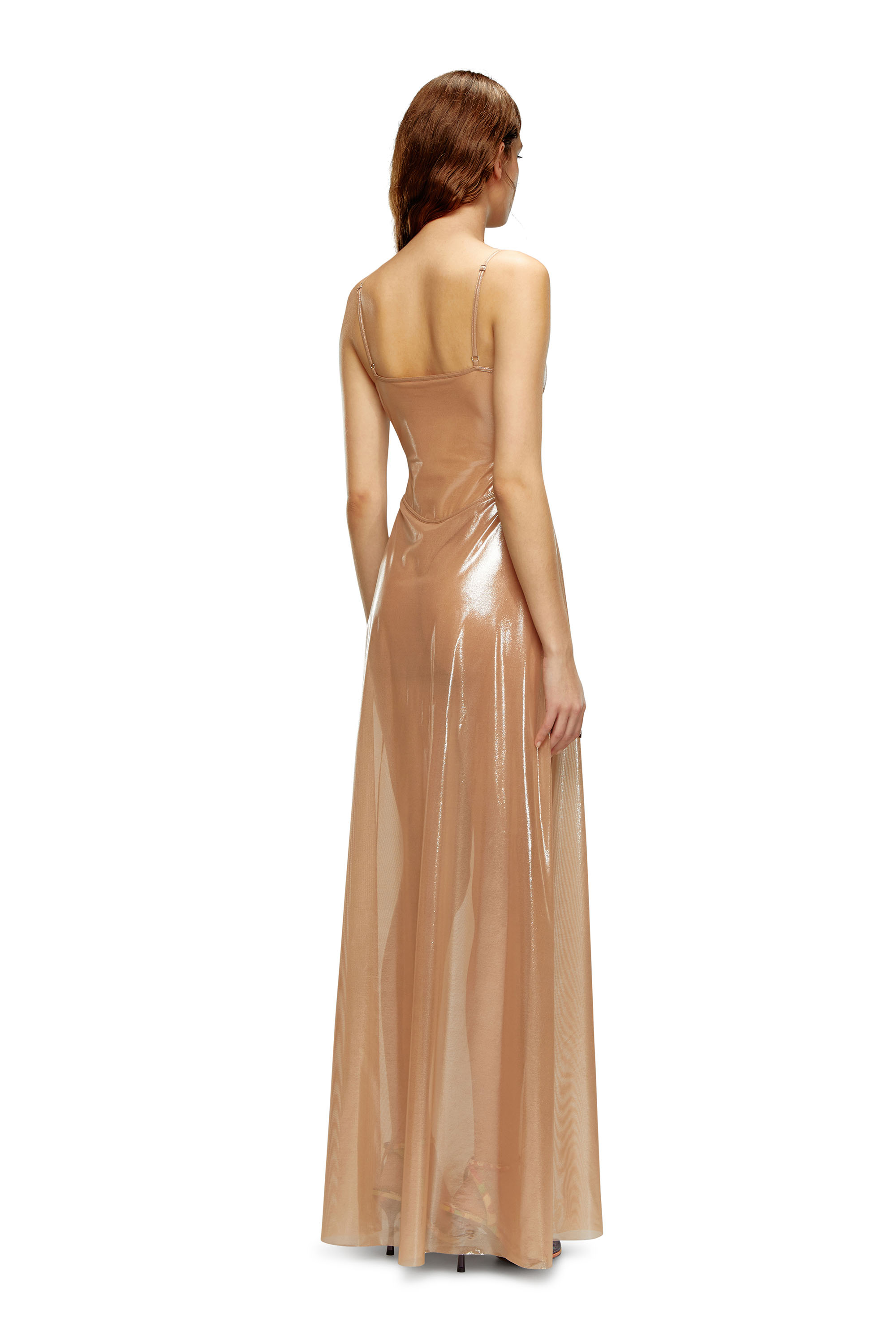 Diesel - D-ROONEY, Woman's Long slip dress in shiny stretch tulle in Nude - 2