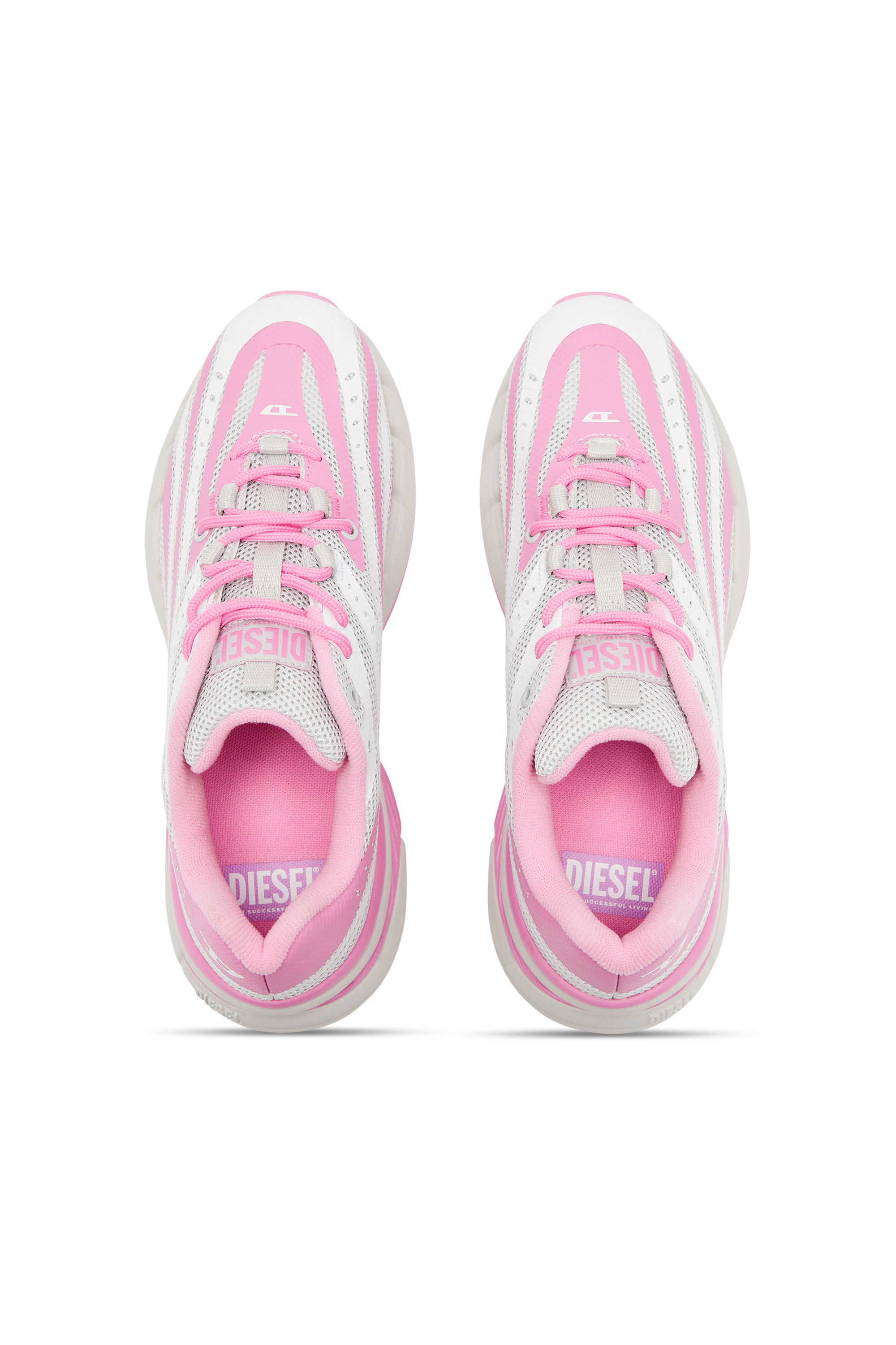 Diesel - D-AIRSPEED LOW W, Woman's D-Airspeed Low-Striped sneakers in coated mesh in Pink/White - 5