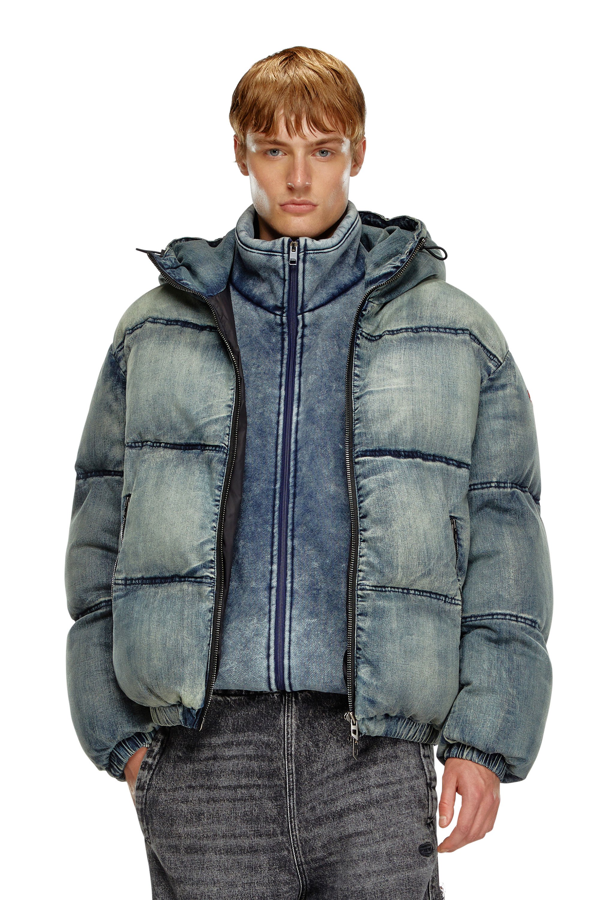 Diesel - W-MONS, Chaqueta puffer de denim tratado Hombre in Azul marino - 1