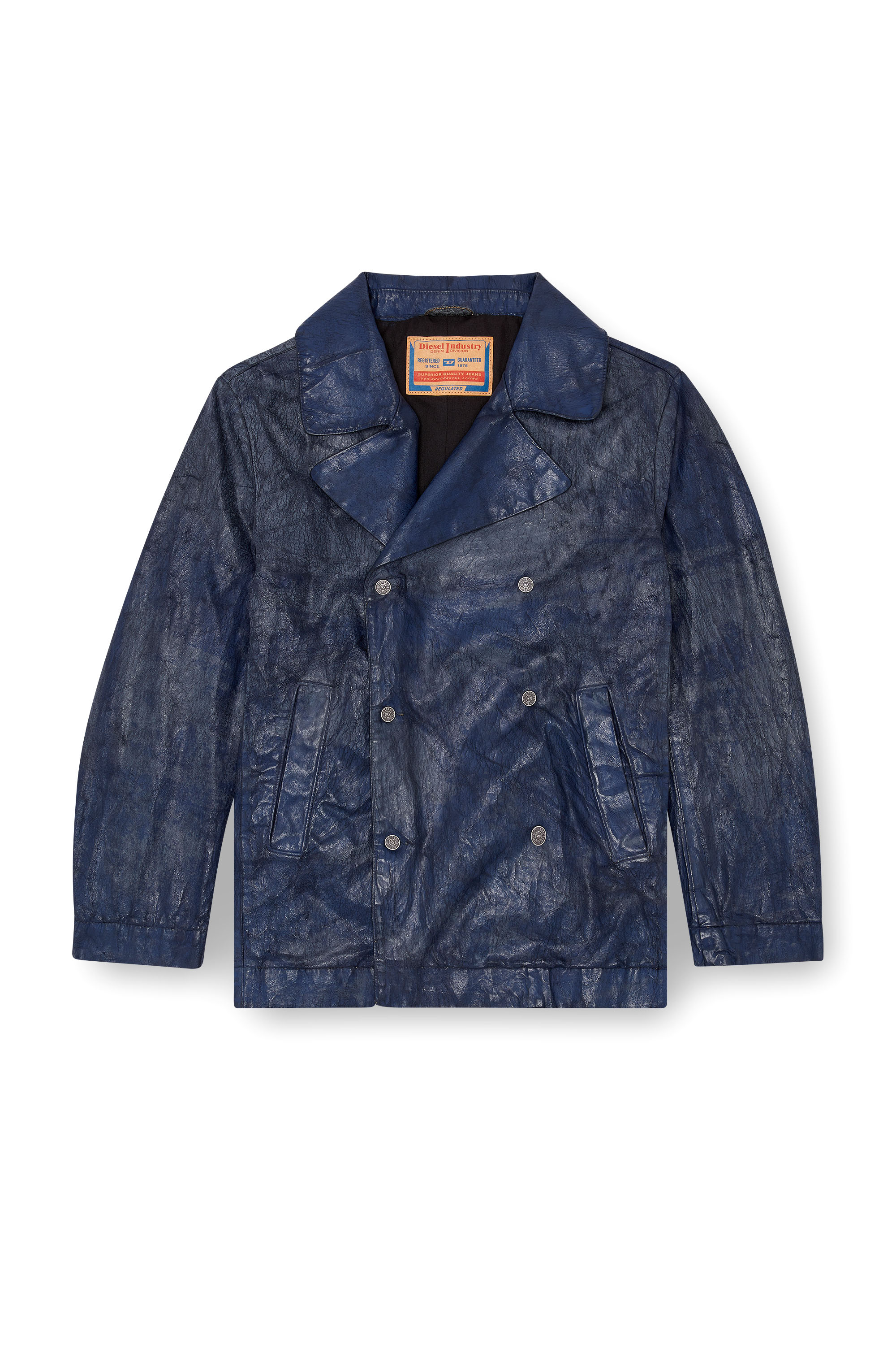 Diesel - D-BONDED-S, Chaqueta con botonadura doble en denim recubierto Hombre in Azul marino - 5