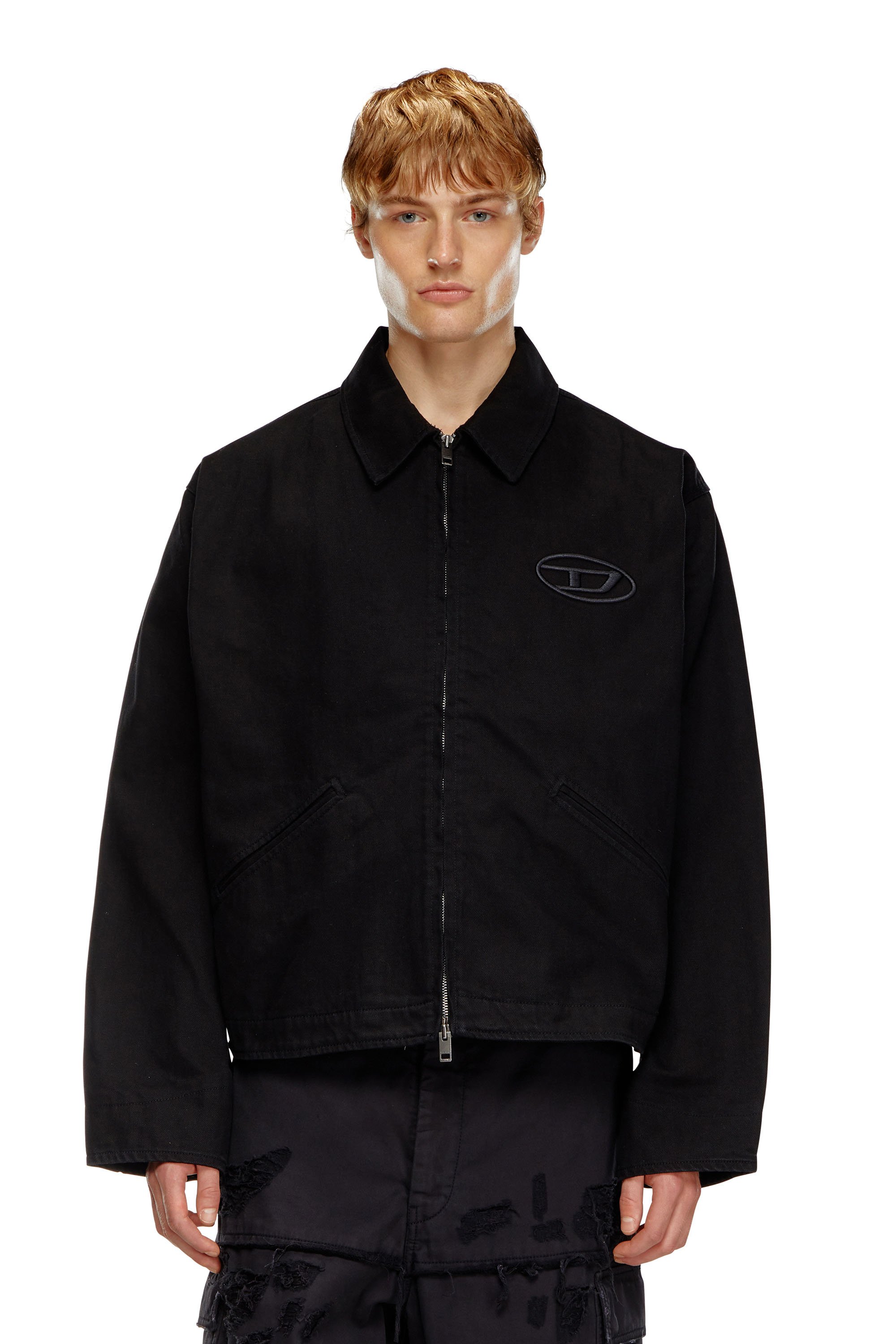 Diesel - J-TAYLOR-BLEACH, Man's Denim blouson jacket with bleached logo in Black - 1