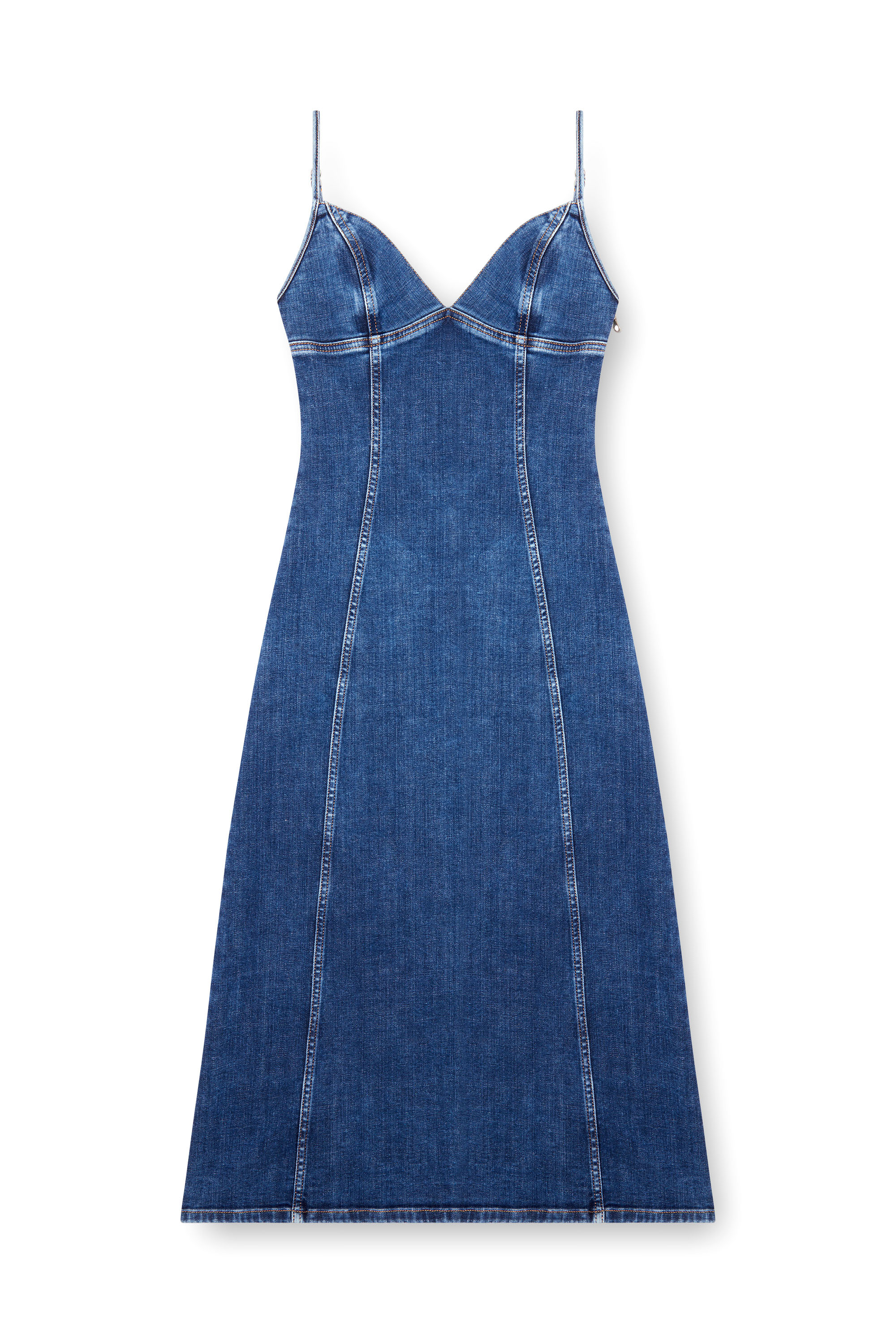 Diesel - DE-FULVY-DRESS-D, Vestido midi de tirantes en denim Mujer in Azul marino - 4