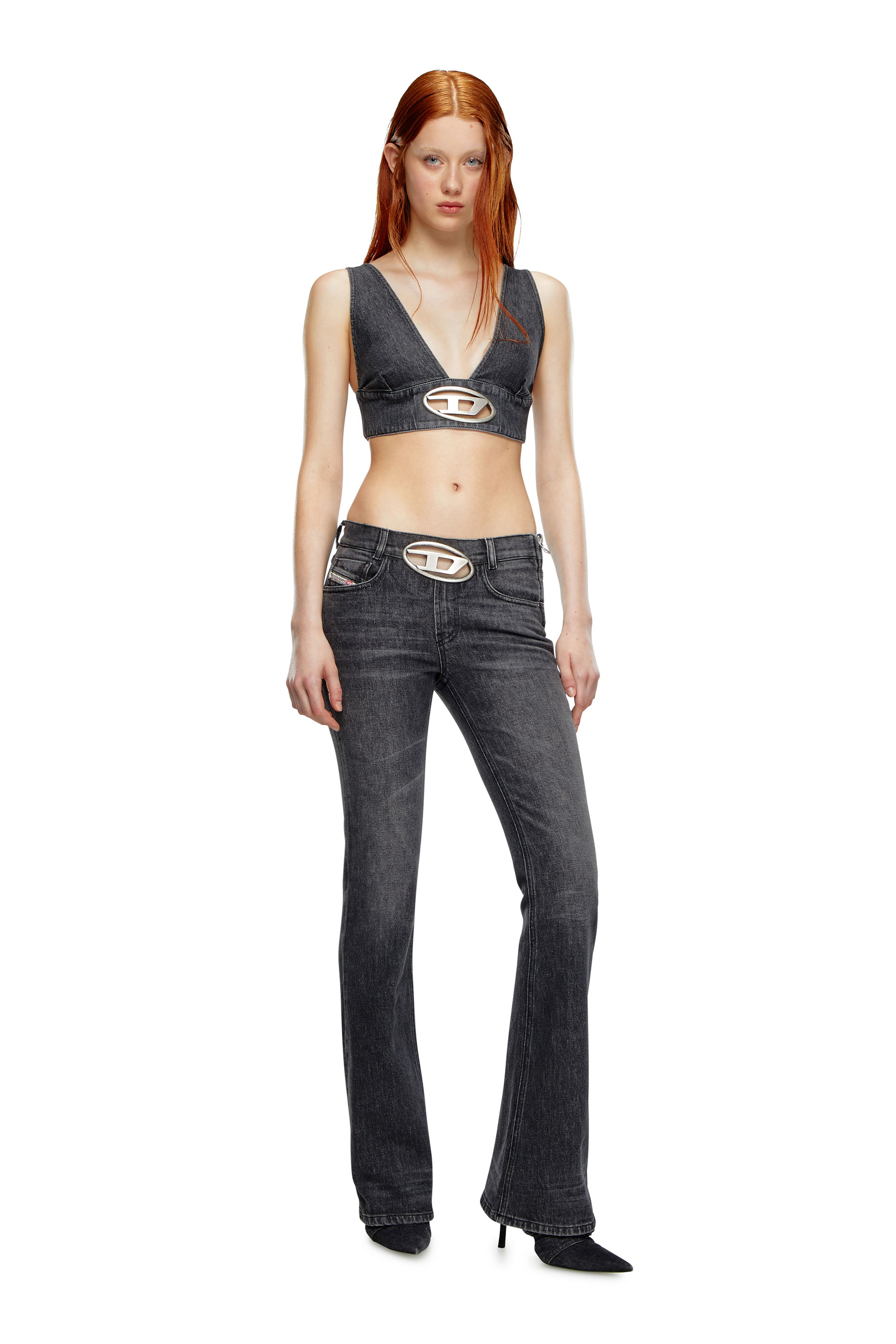 Diesel - DE-ELLY-S, Woman's Denim bra top with Oval D plaque in Black - 2