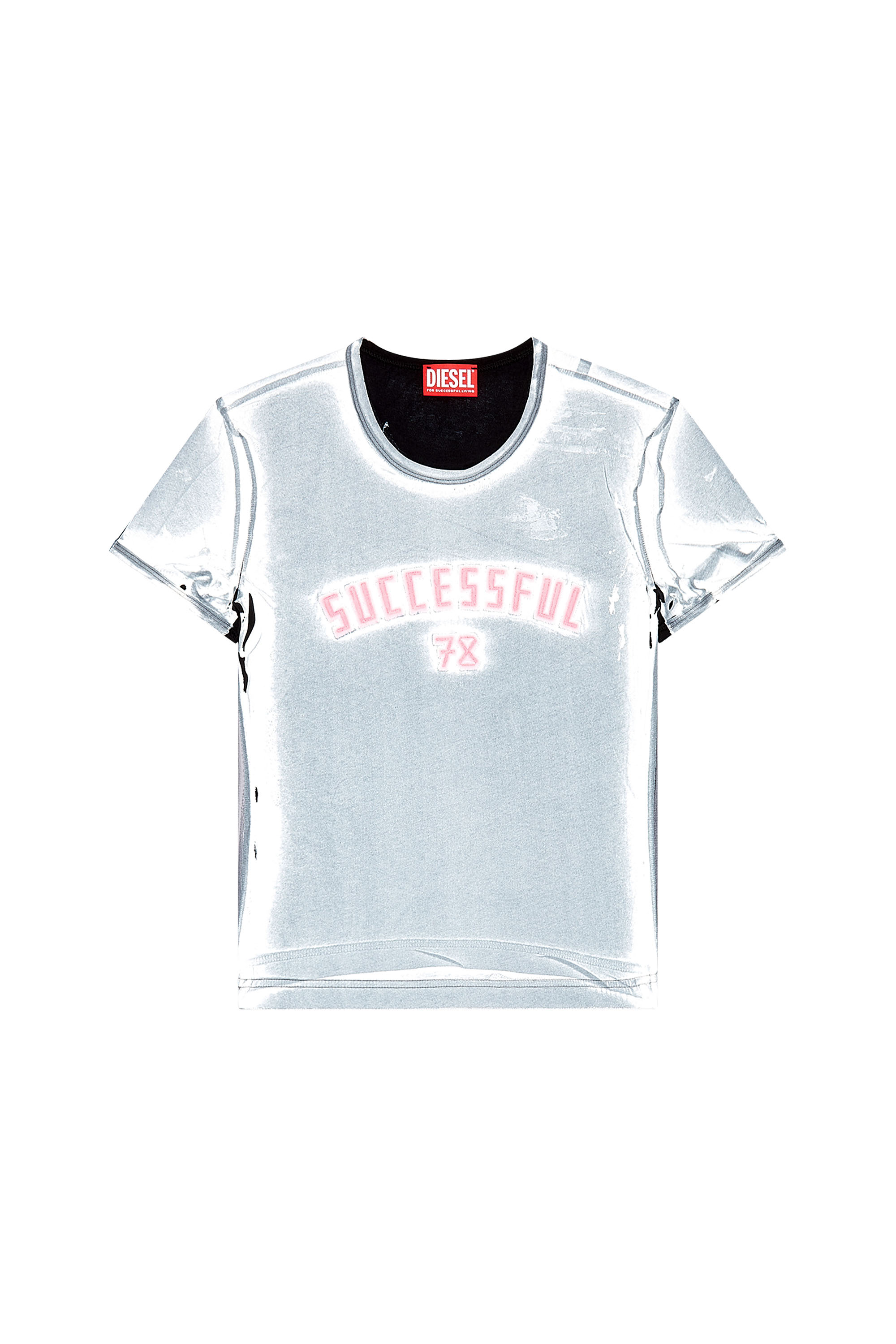 Diesel - T-UNCUTIE-LONG-M2, Woman's Printed T-shirt with logo appliqués in Light Blue - 6