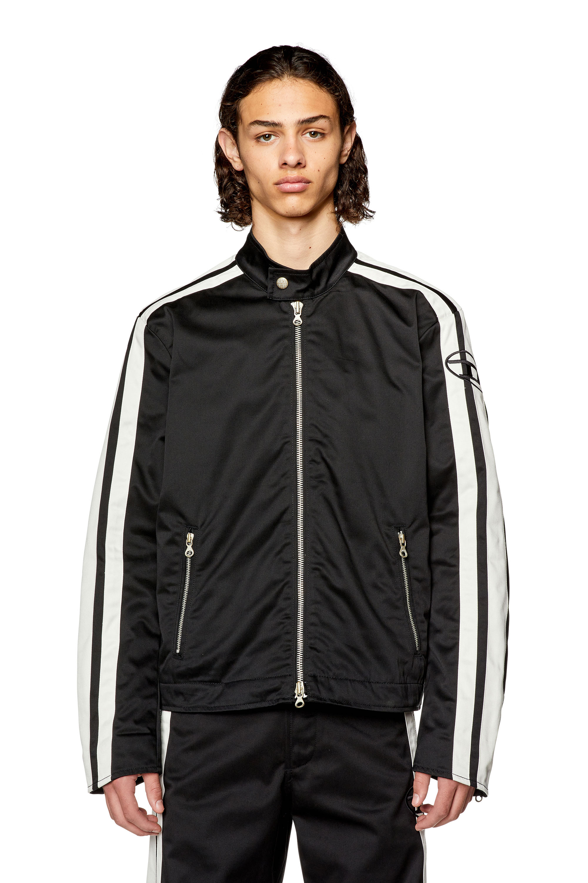 Diesel - J-BECK, Man's Biker jacket in padded cotton with bands in Black/White - 4