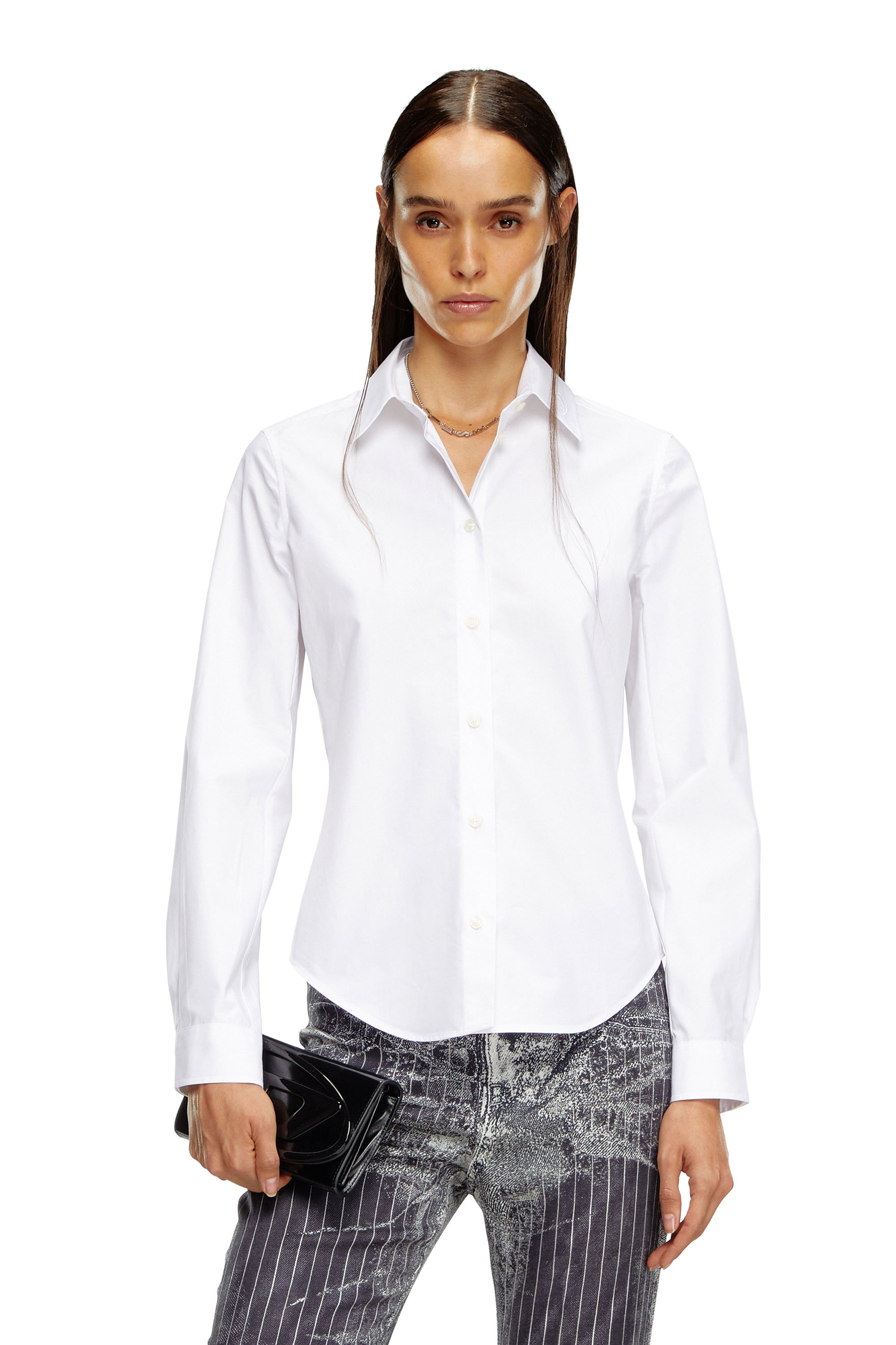 Diesel - C-GISEL-P1, Camisa con cuello con el logotipo bordado Mujer in Blanco - 1