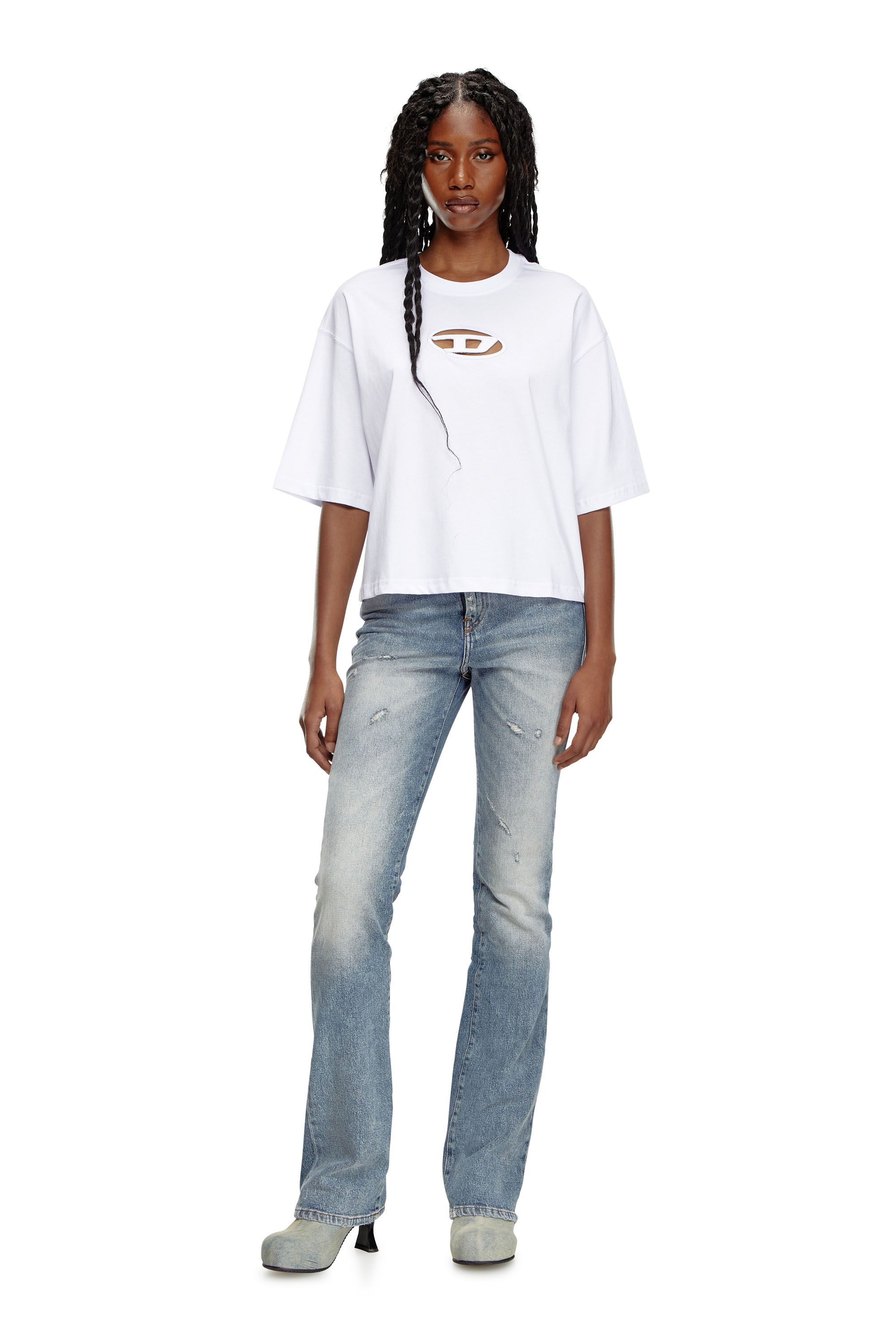 Diesel - T-BUXT-CROP-OD, Woman's Boxy T-shirt with cut-out Oval D logo in White - 2