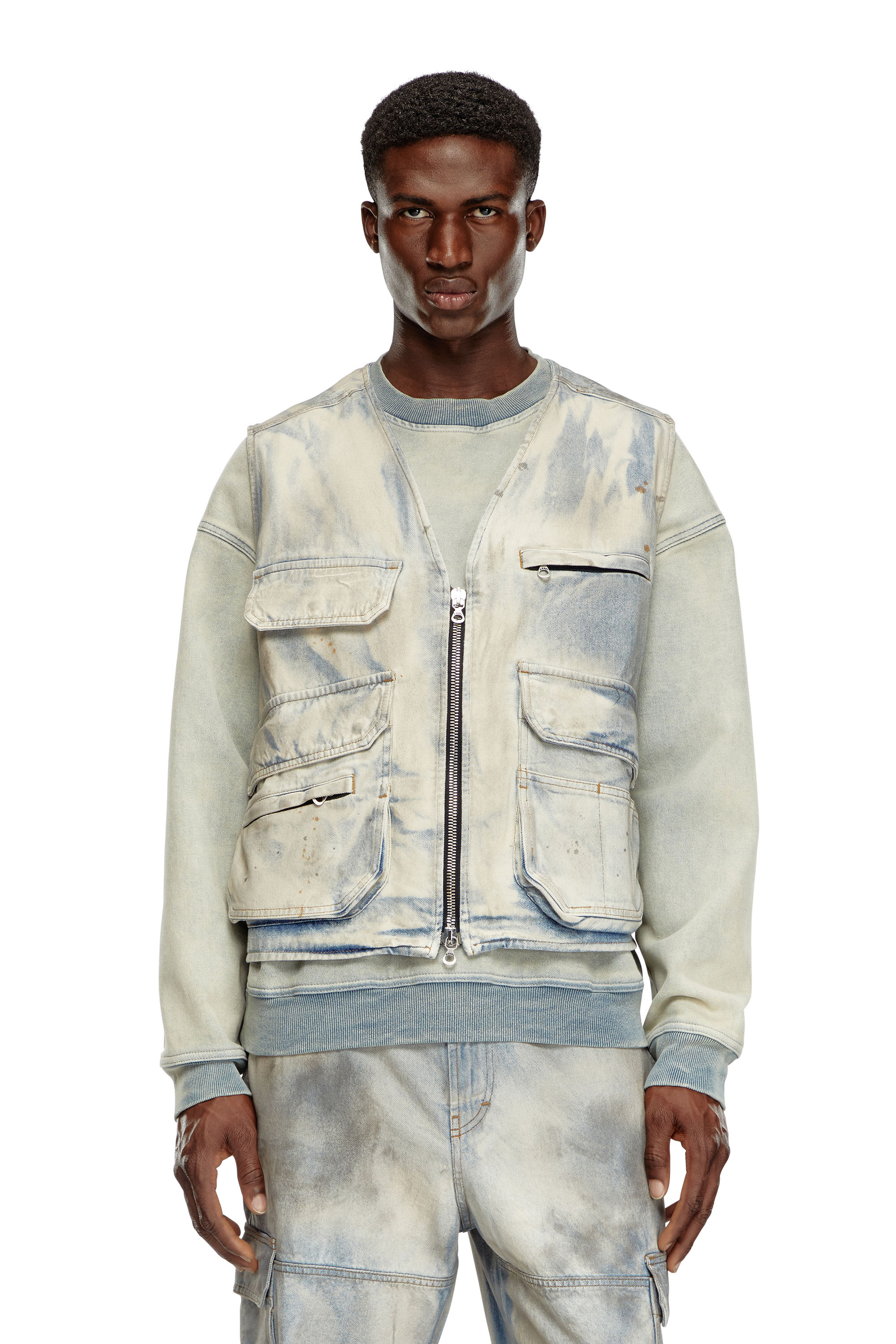 Diesel - D-SAMP-S, Man's Sleeveless jacket in solarised denim in Blue/White - 5