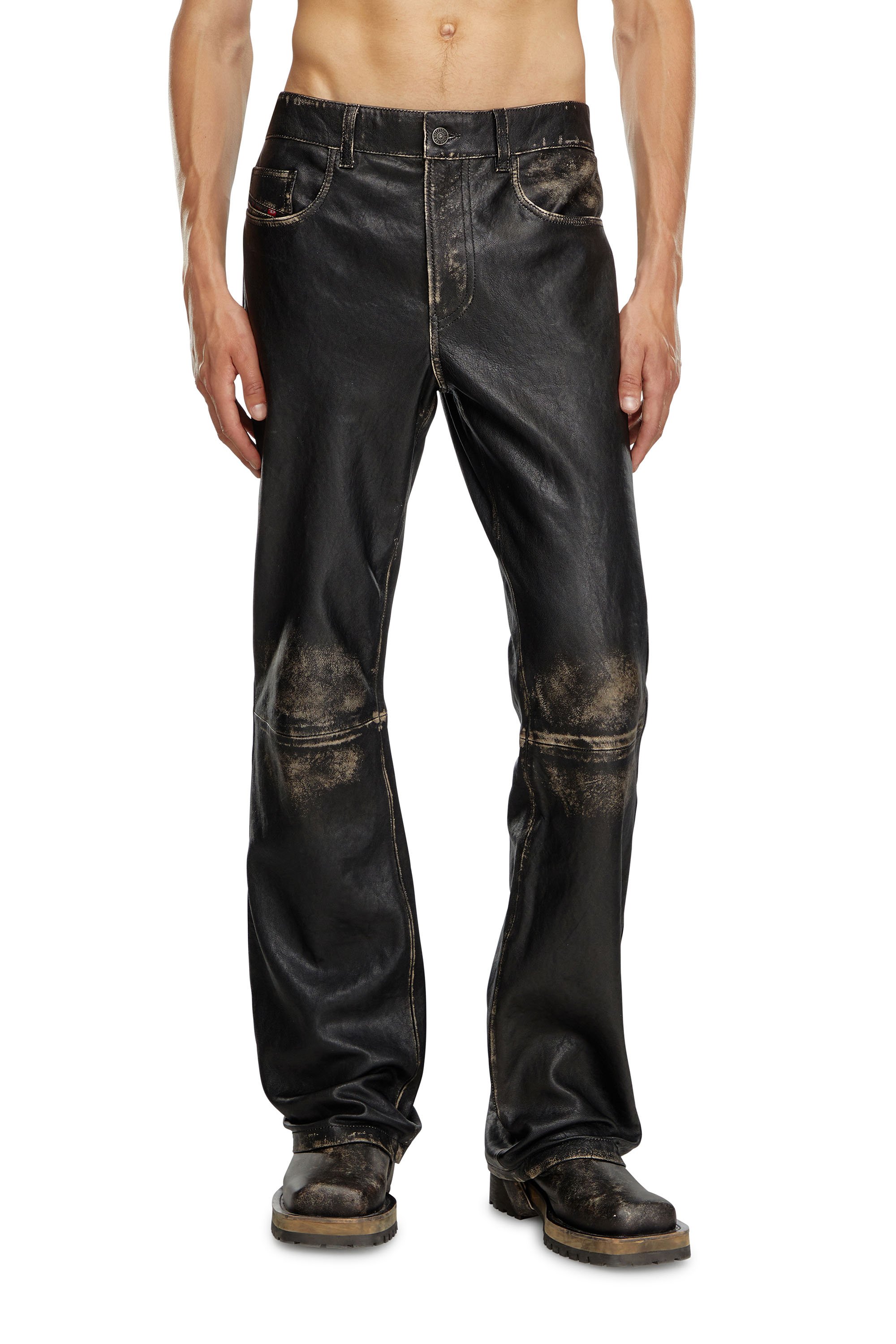 Diesel - P-BLIXIA, Man's Distressed leather pants in Black - 1