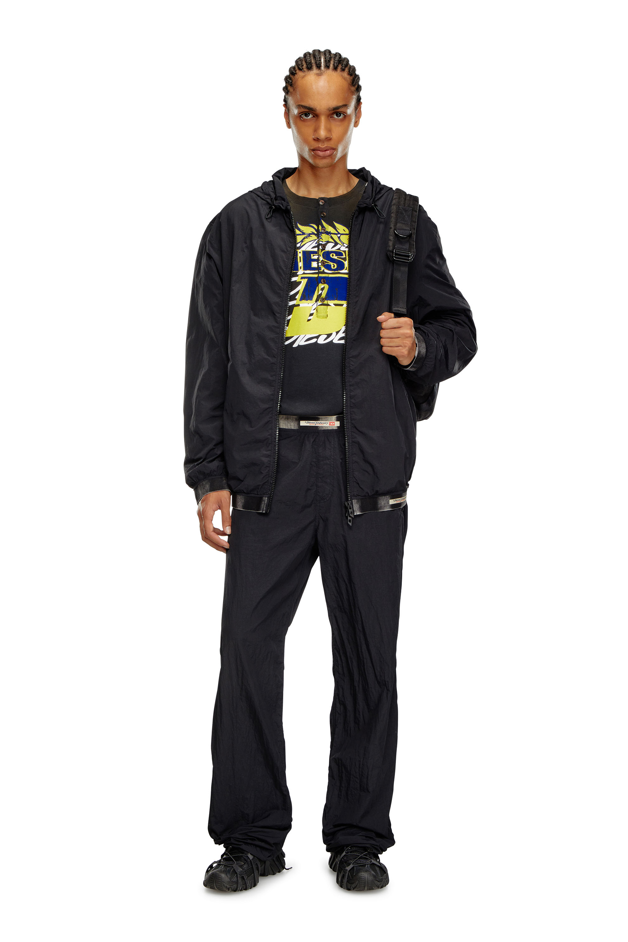 Diesel - J-POST, Man's Windbreaker in recycled shell in Black - 2