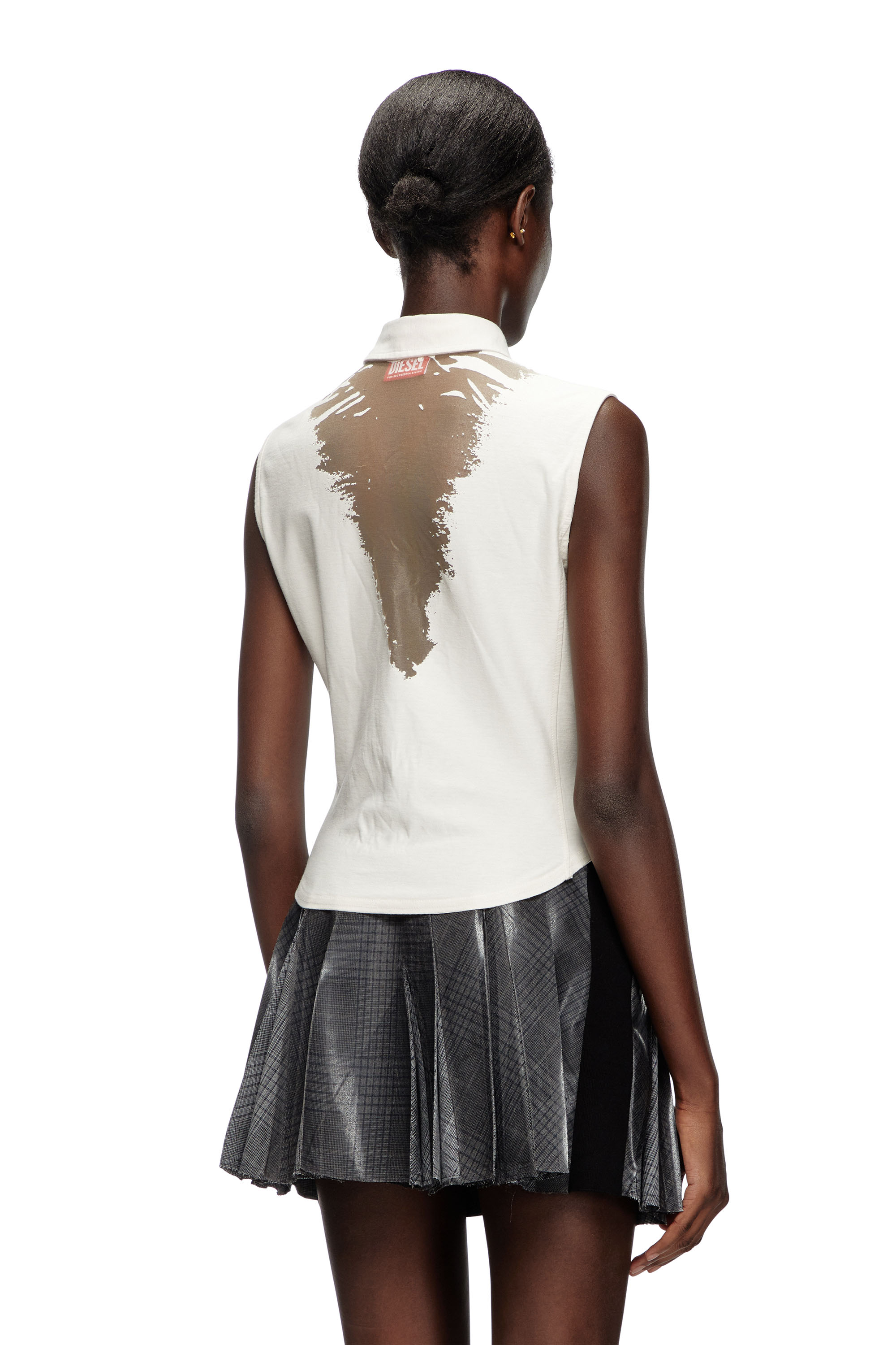 Diesel - C-GISELD, Woman's Sleeveless shirt with devoré sweat stains in White - 3