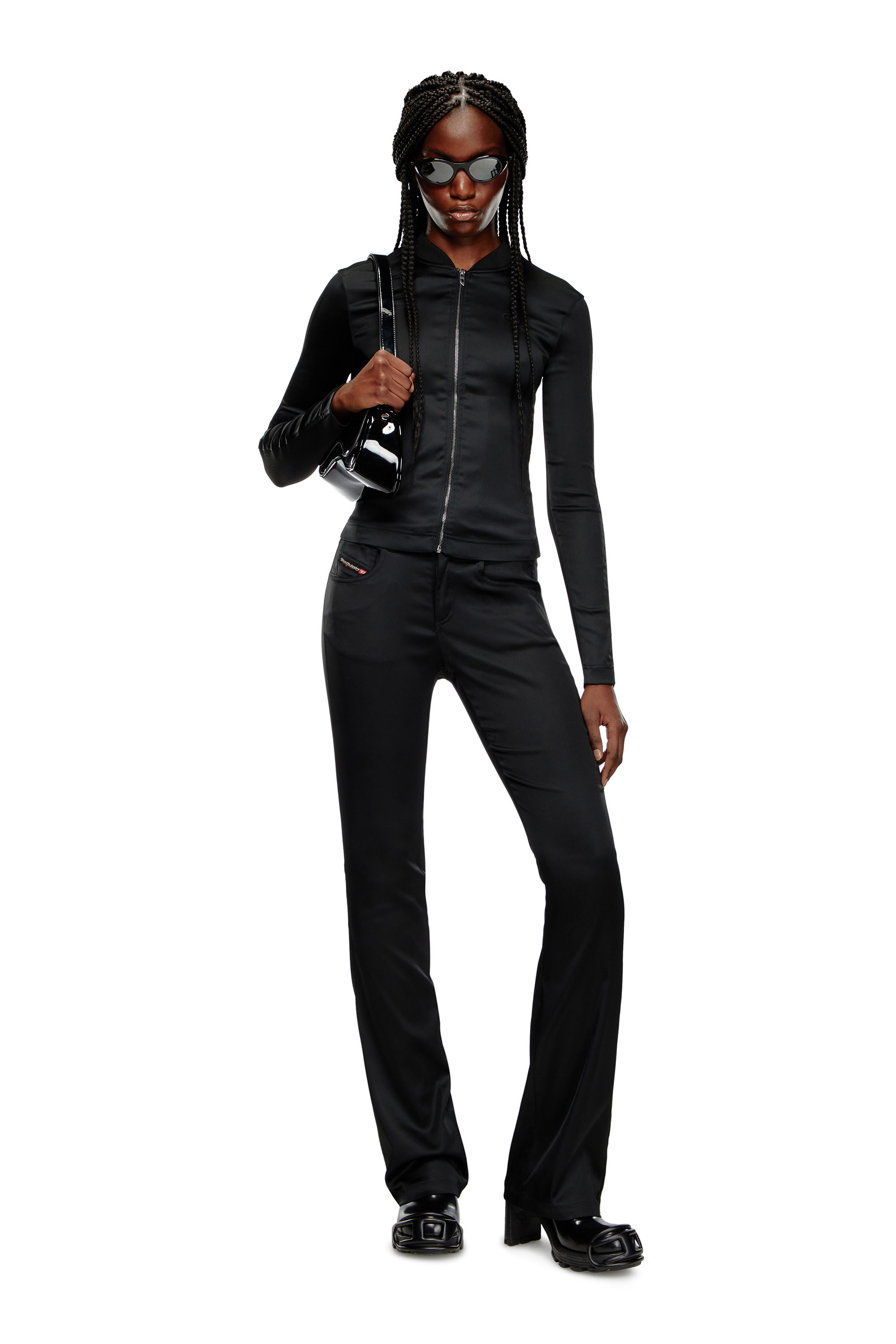 Diesel - G-OPER, Woman's Rib-knit and stretch satin jacket in Black - 2