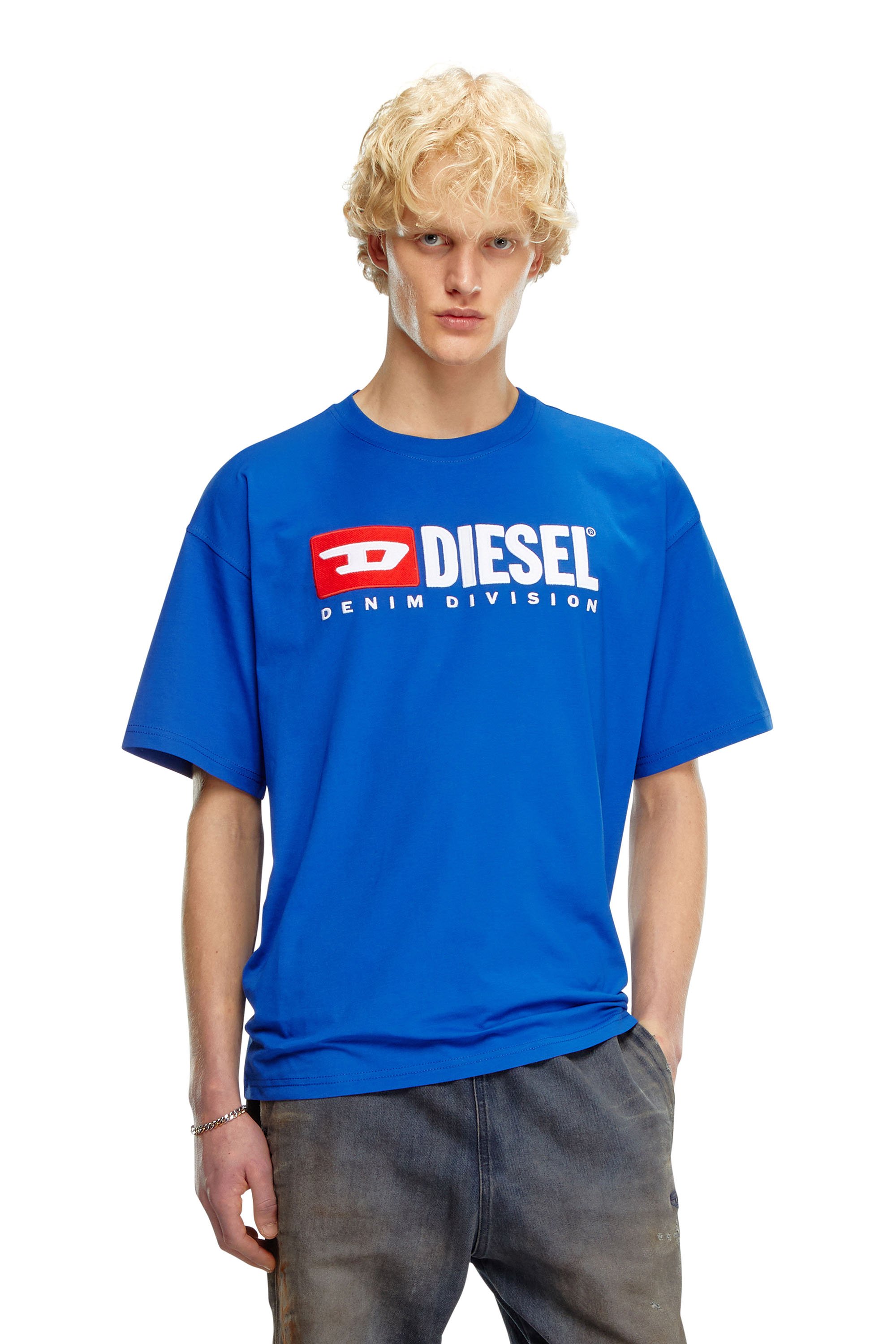 Diesel - T-BOXT-DIV, Man's T-shirt with Diesel patch logo in Blue - 1