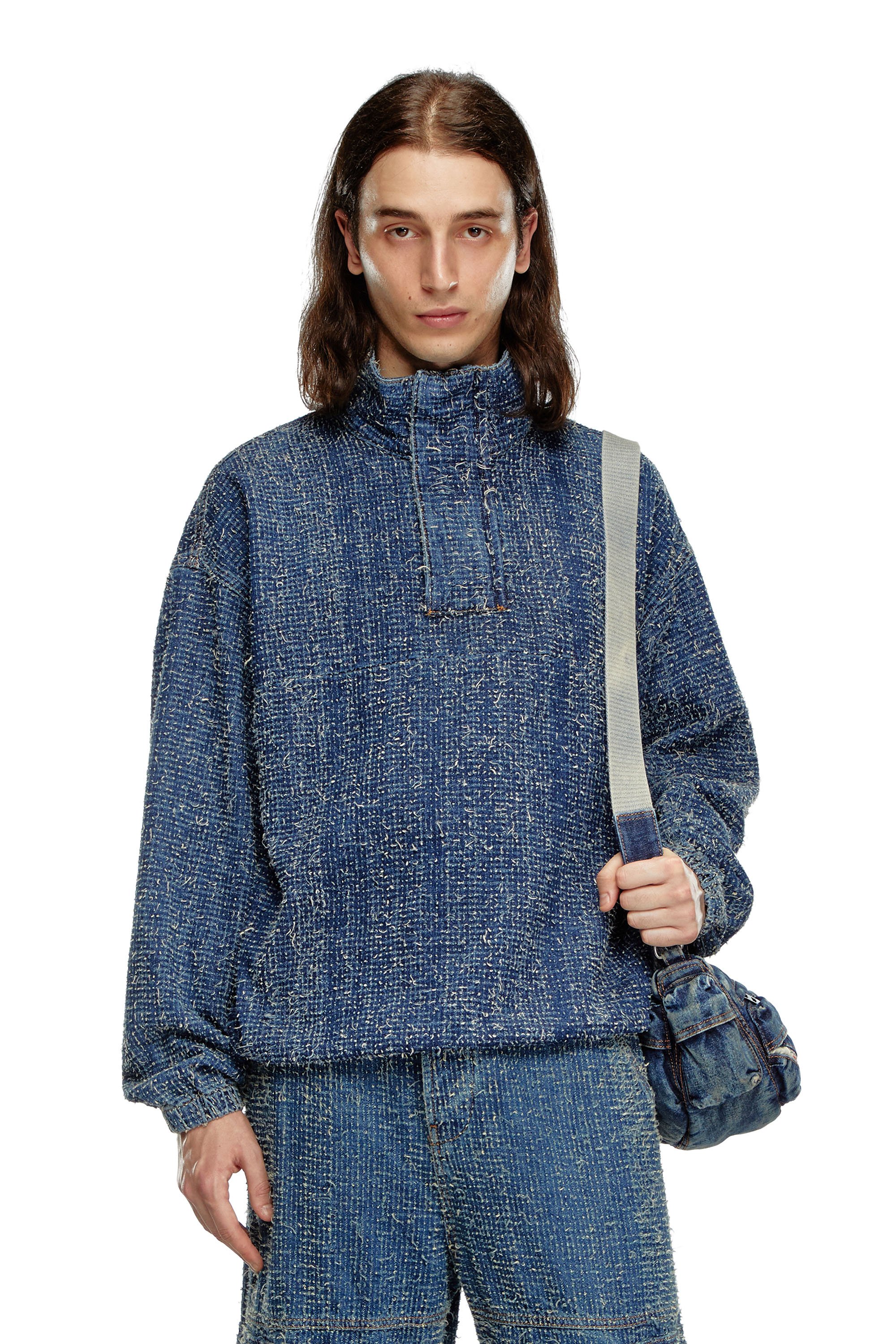 Diesel - D-FLOW-S, Unisex's Pullover jacket in bouclé denim in Dark Blue - 2