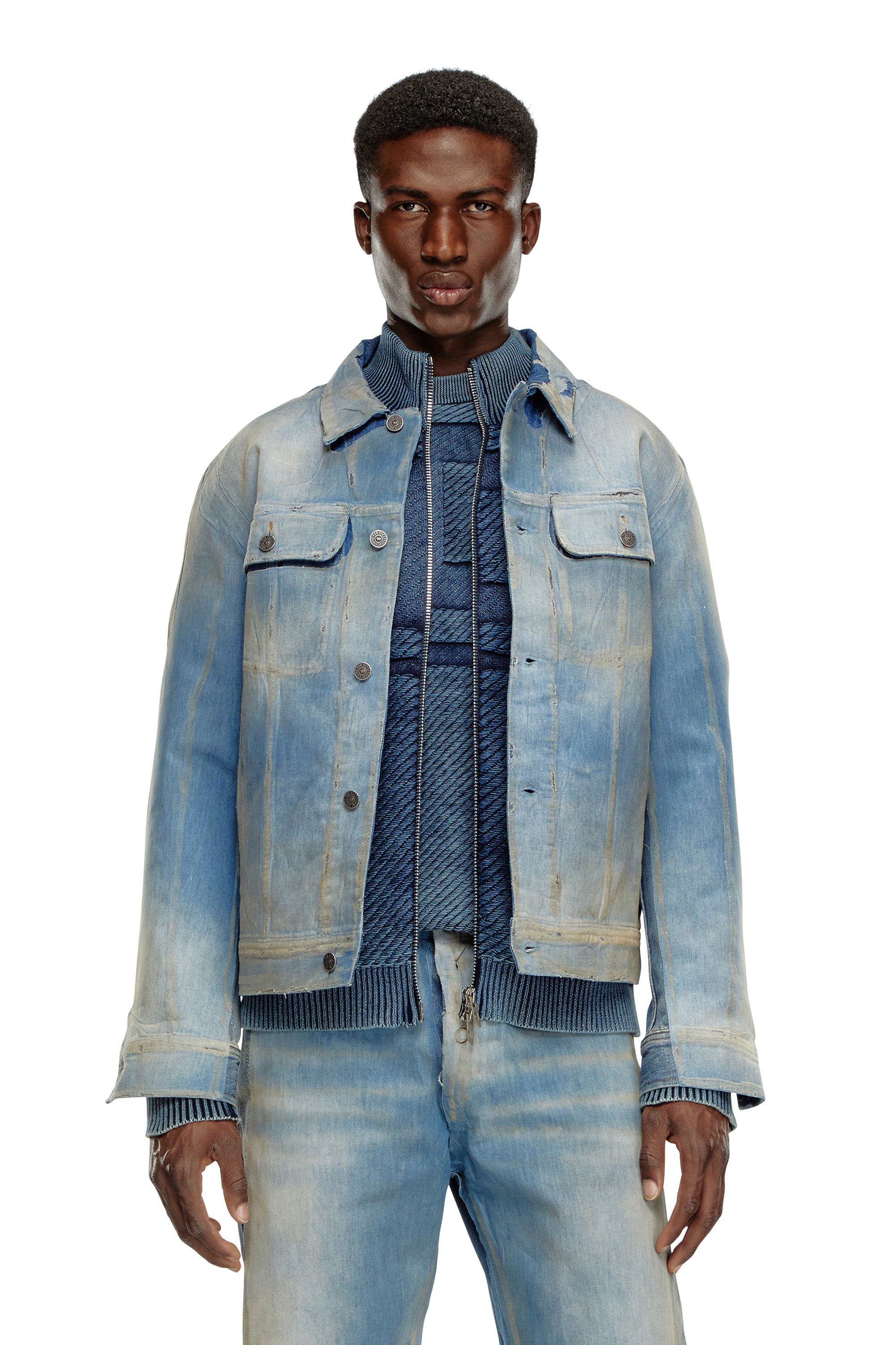 Diesel - D-BARCY-S3, Man's Trucker jacket in peel-off denim in Light Blue - 1