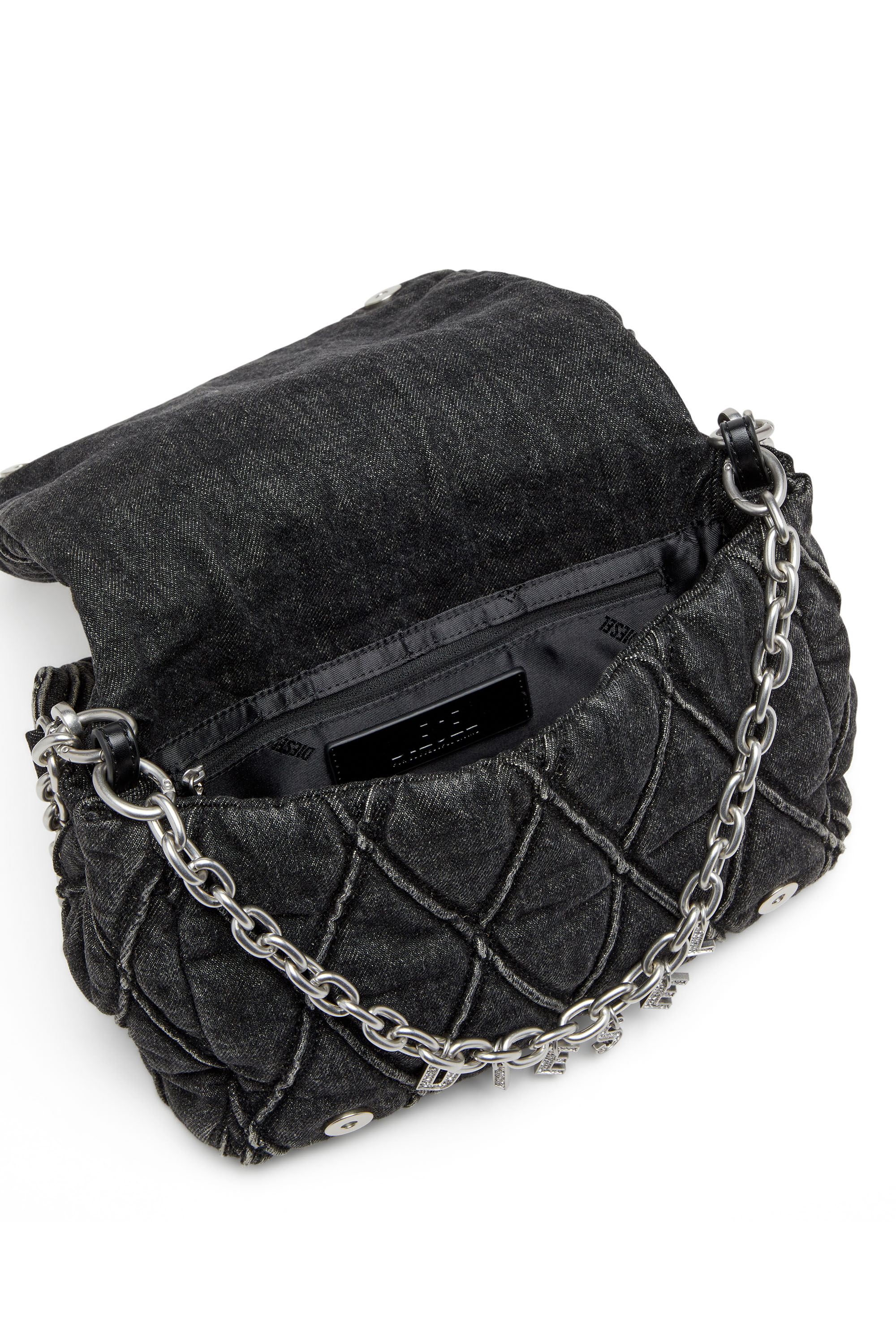 Diesel - CHARM-D SHOULDER M, Woman's Charm-D M-Shoulder bag in quilted denim in Black - 4