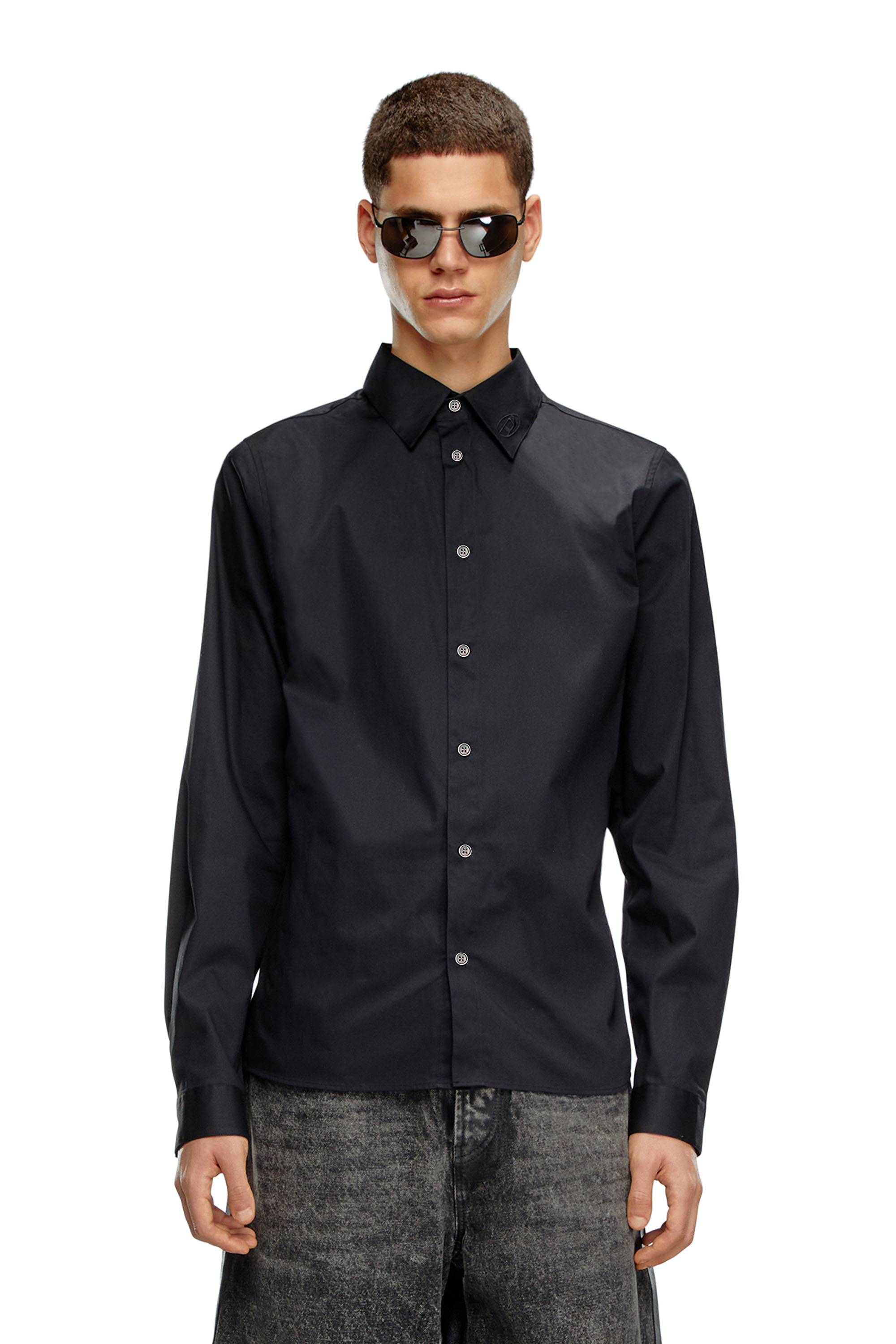 Diesel - S-FITTY-A, Camisa formal con cuello con el logotipo bordado Hombre in Negro - 1