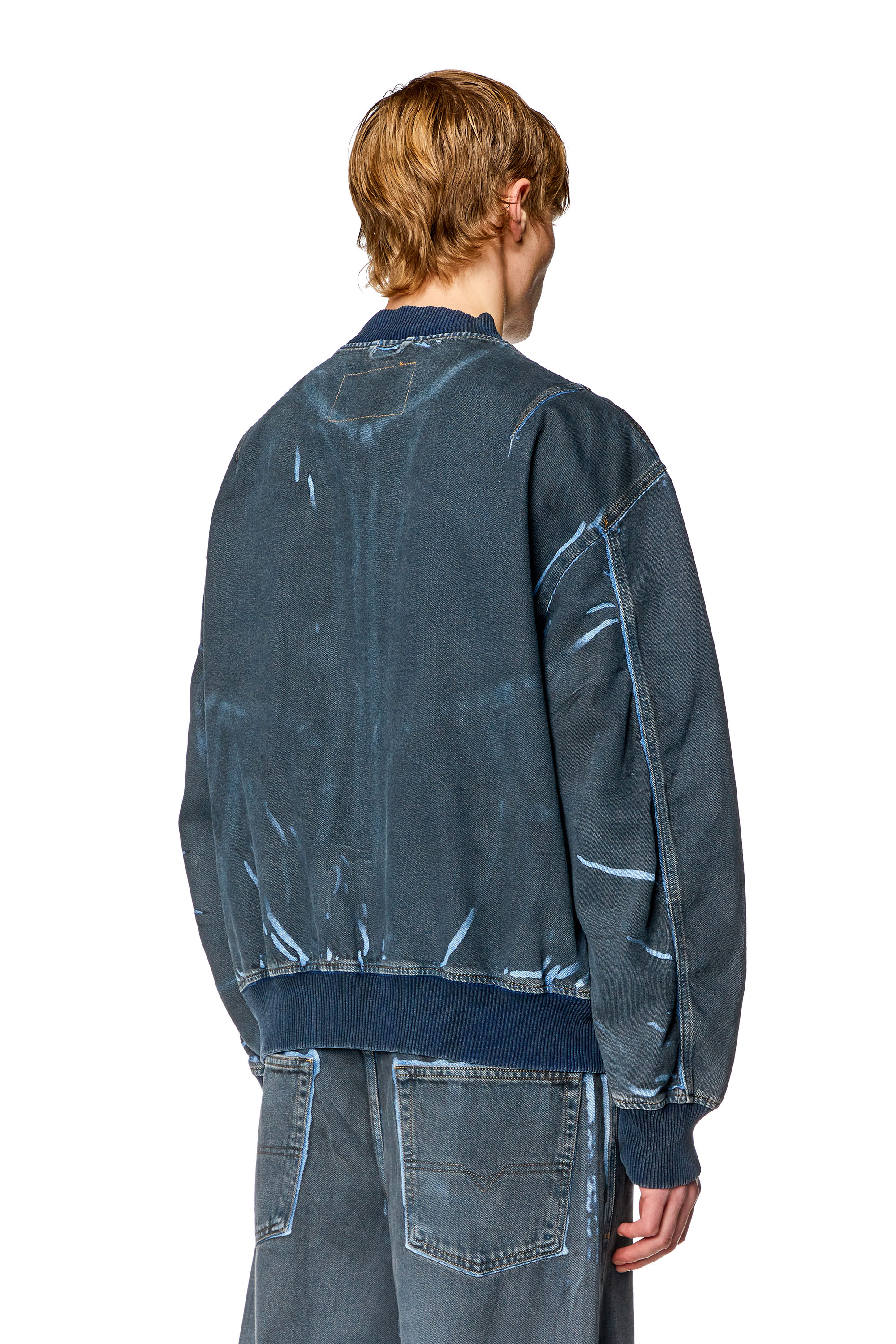 Diesel - D-VINZ-S, Man's Bomber jacket in used-effect coated denim in Dark Blue - 3