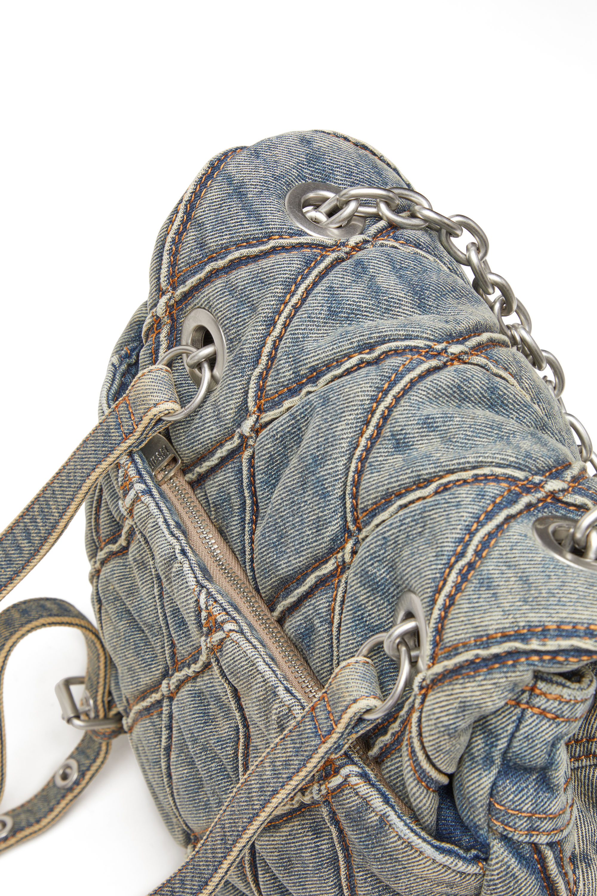 Diesel - CHARM-D BACKPACK S, Woman's Charm-D S-Backpack in Argyle quilted denim in Blue - 7