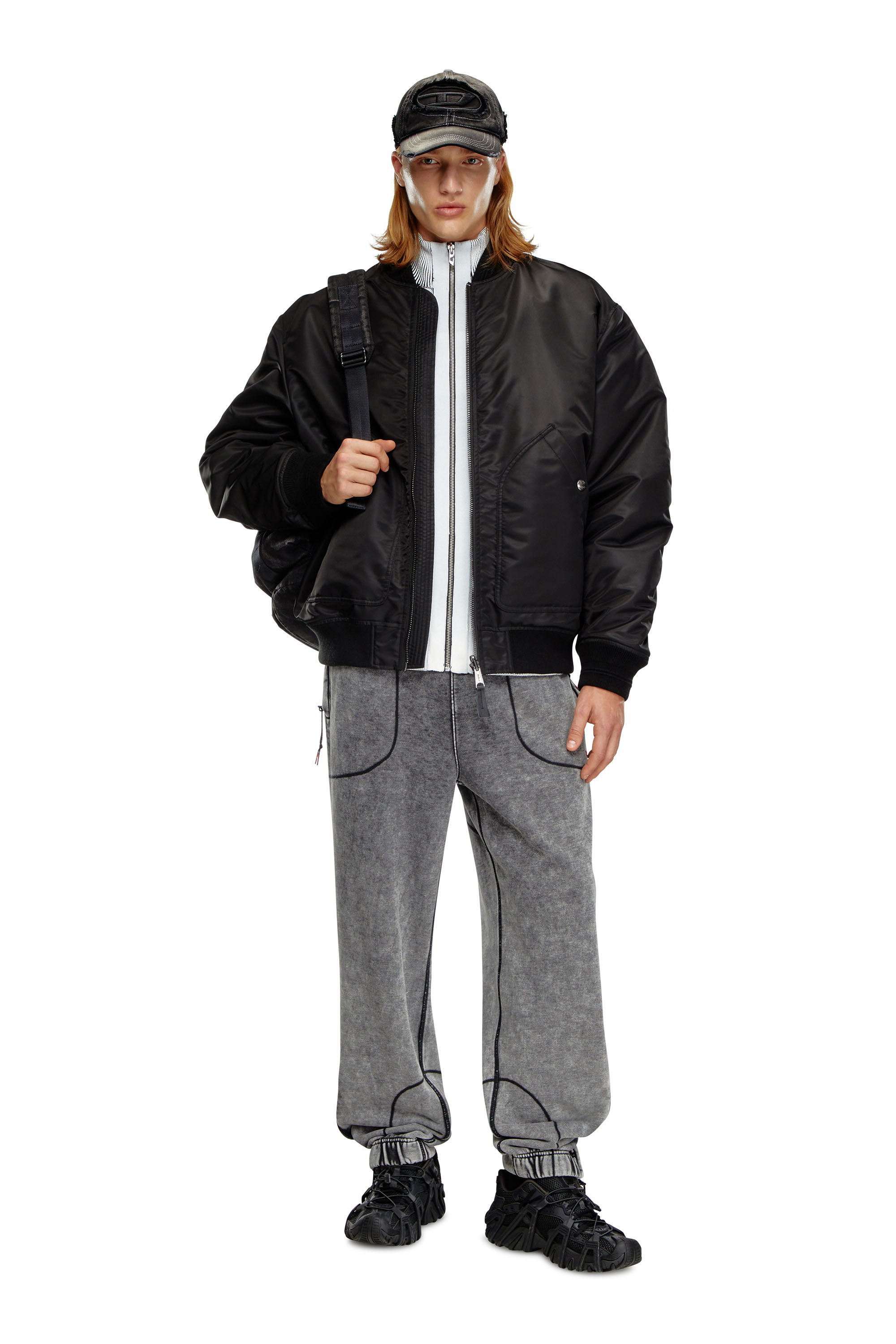 Diesel - J-HELD, Man's Bomber in padded nylon with Oval D in Black - 2