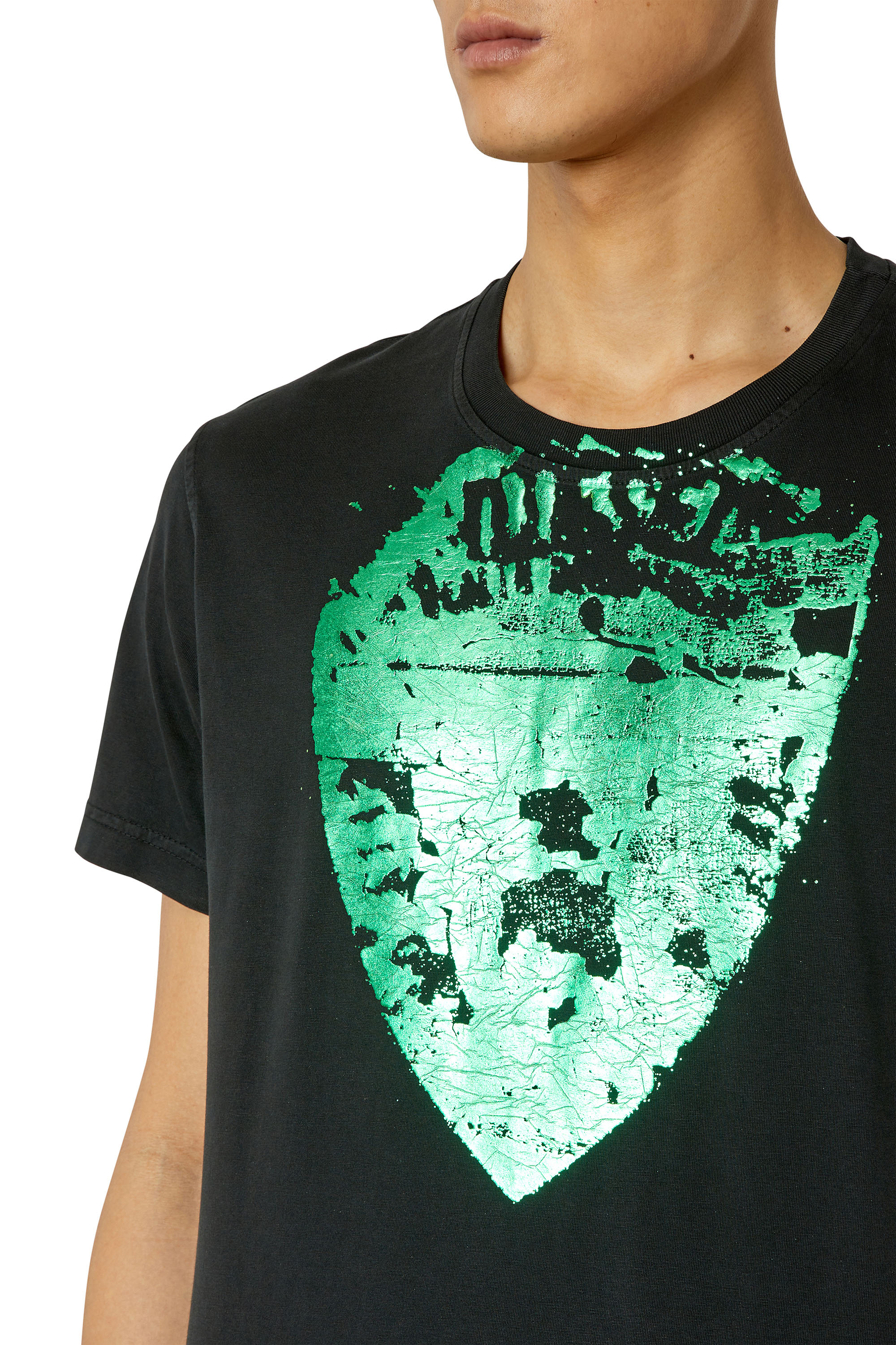 Diesel - T-DIEGOR-G11, Man's T-shirt with metallic shield print in Black - 4