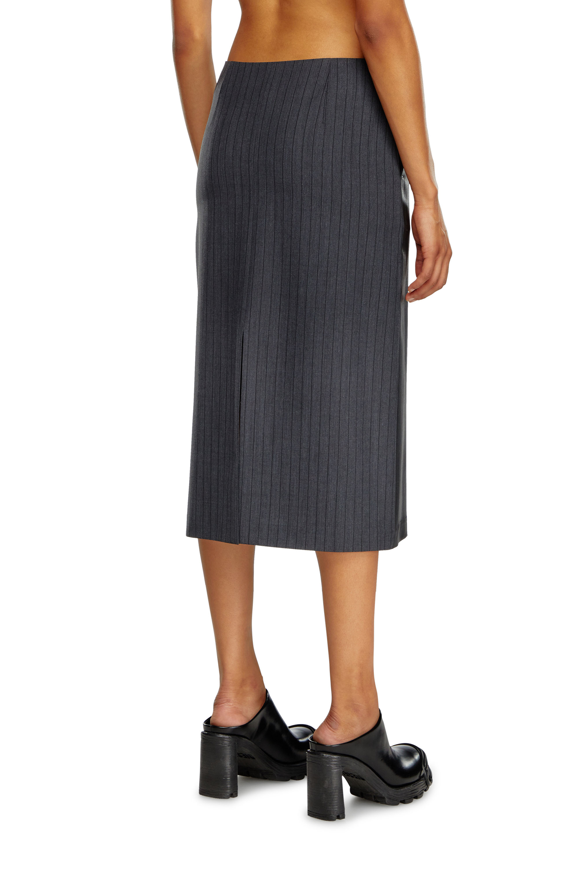 Diesel - O-RION, Woman's Pinstripe skirt with coated front in Black - 4