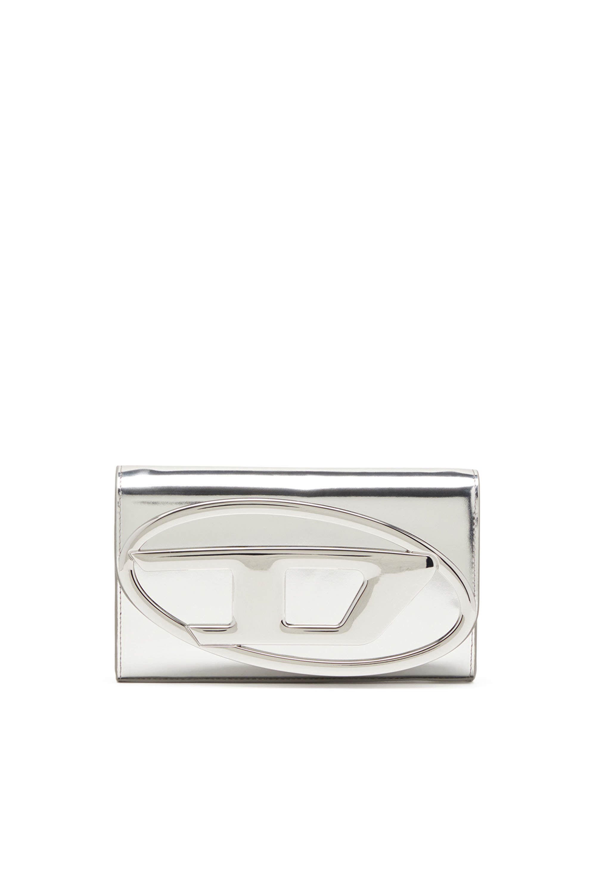 Diesel - 1DR WALLET STRAP, Woman's Wallet bag in mirrored leather in Silver - 1