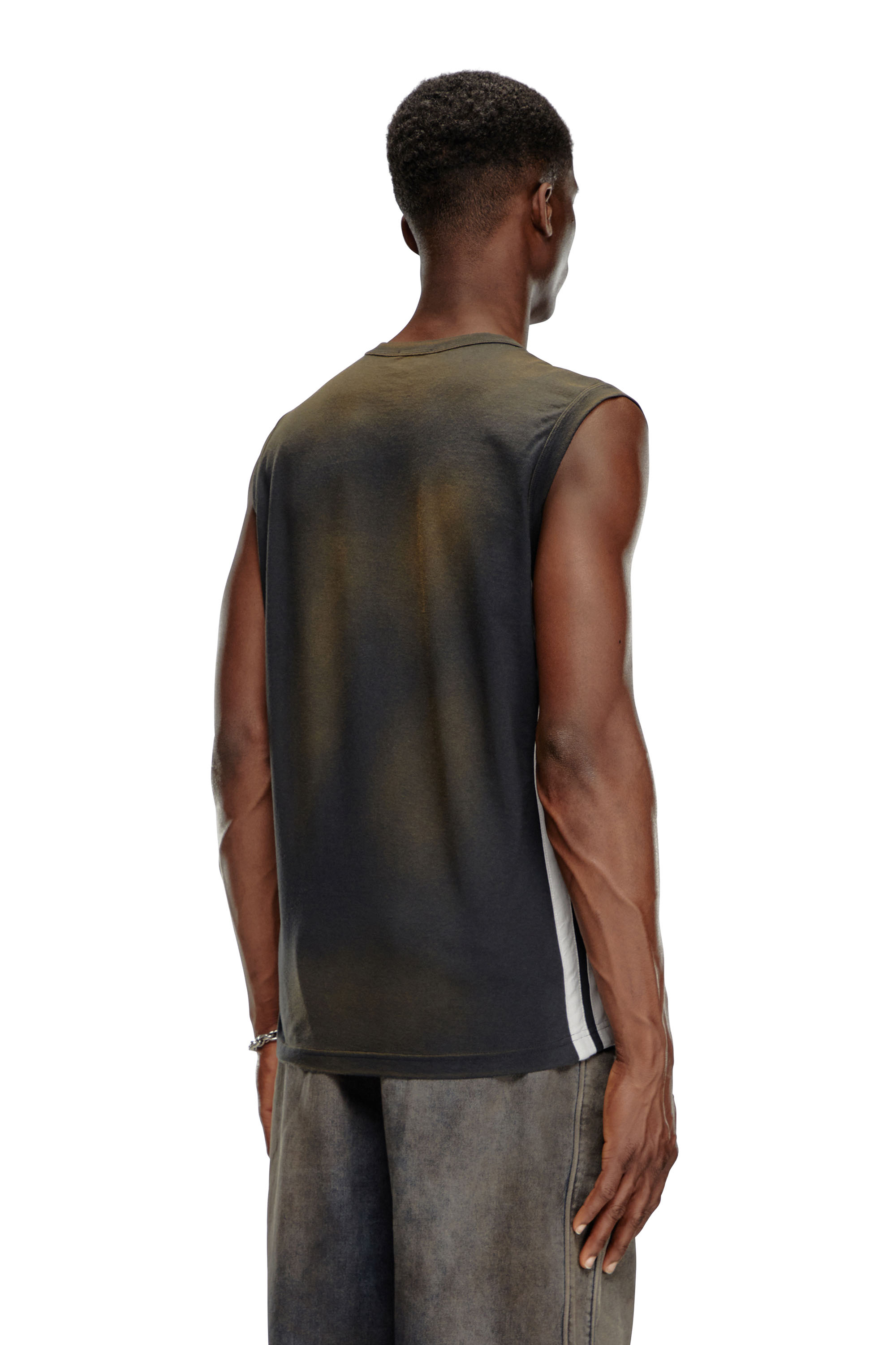 Diesel - T-BISCO-STRIPE, Man's Sun-faded tank top with side bands in Black - 3