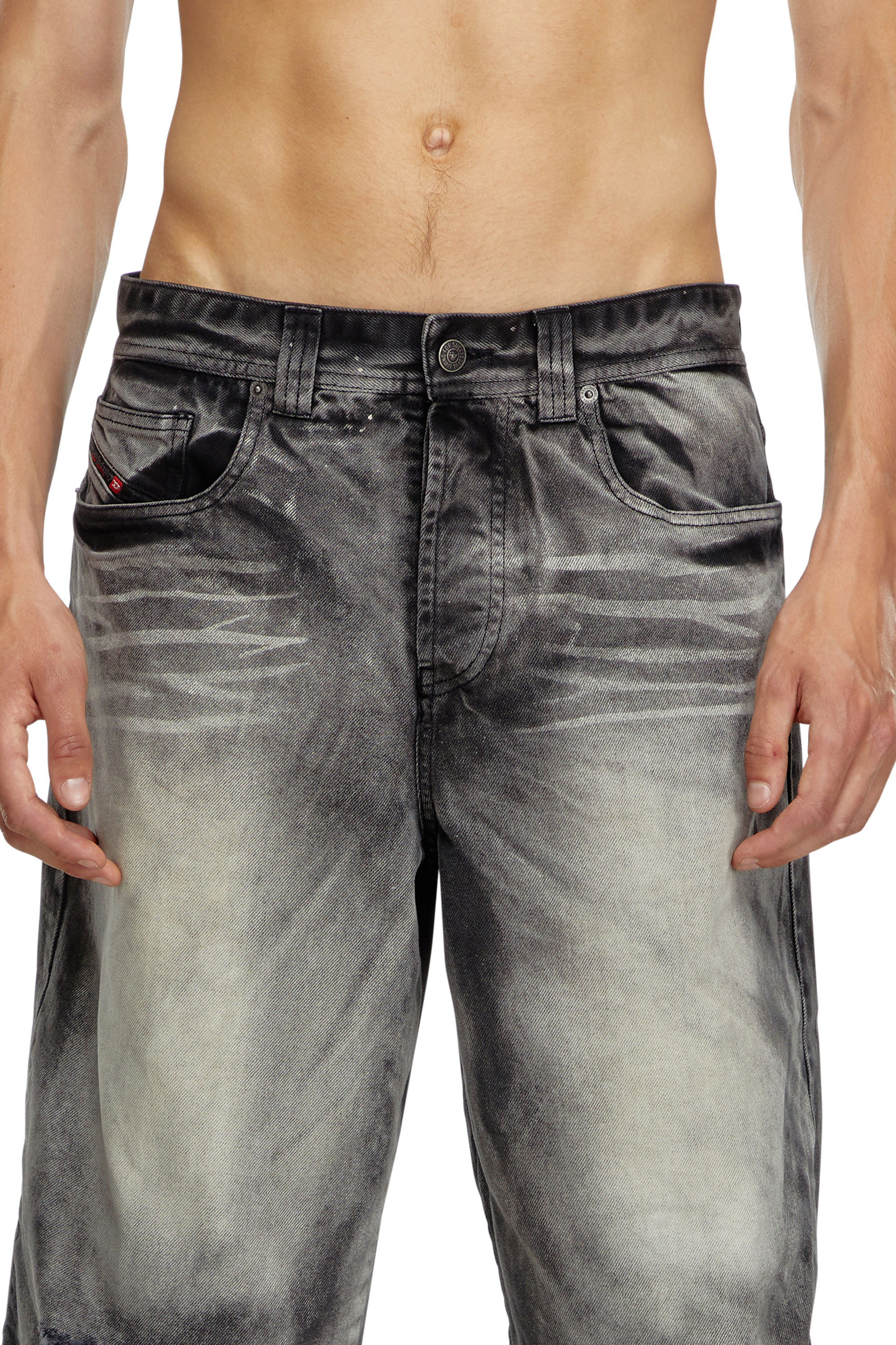 Diesel - P-HANS, Man's 5-pocket pants with layered leg in Black/Grey - 5