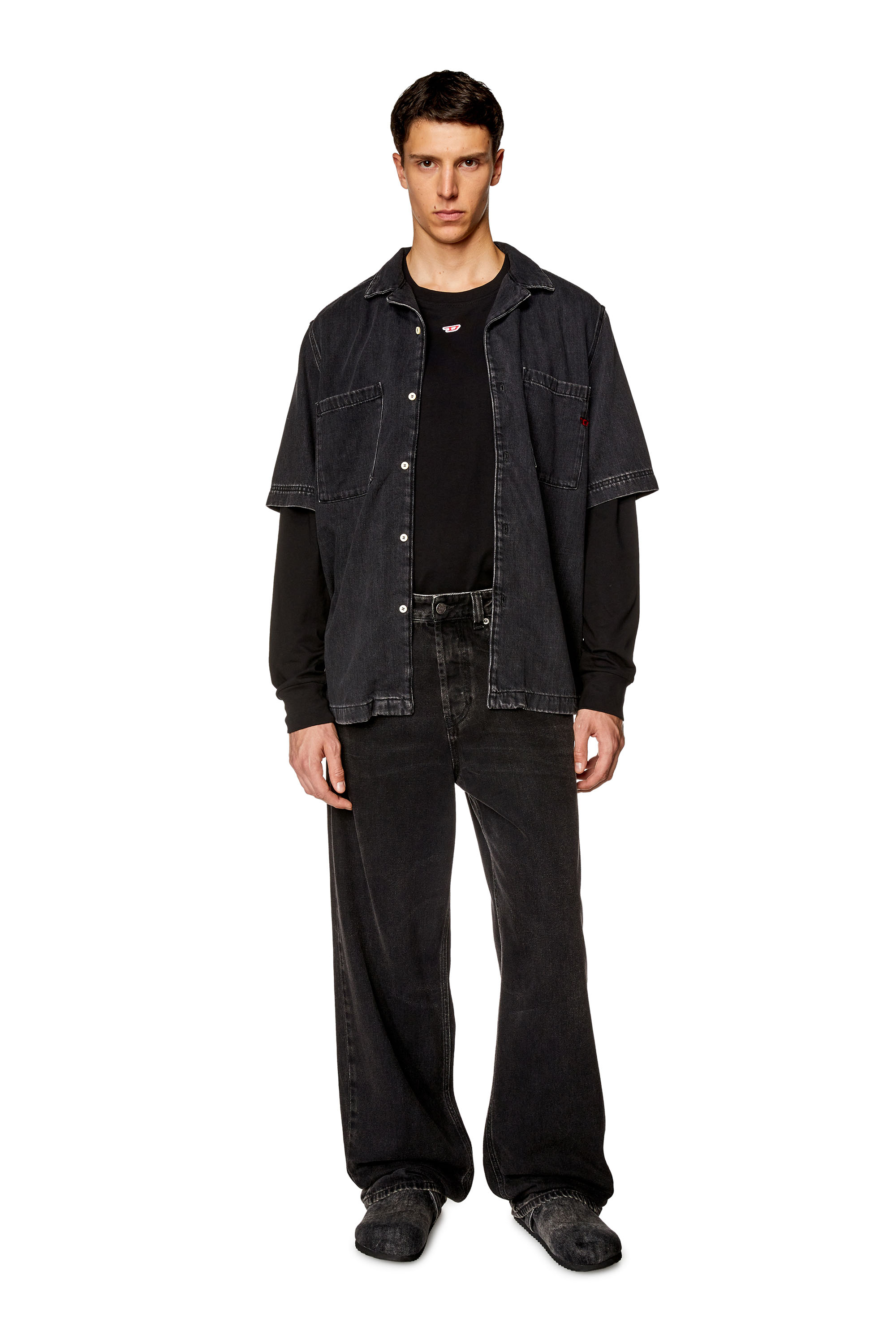 Diesel - D-PAROSHORT, Man's Bowling shirt in Tencel denim in Black - 4