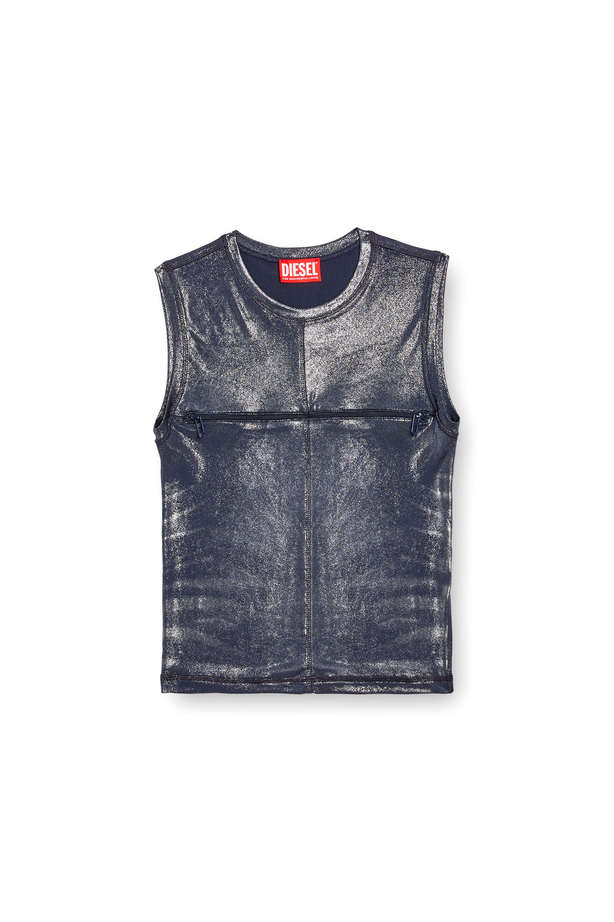 Diesel - T-VEZZY, Woman's Metallic tank top with chest slit in Blue - 5