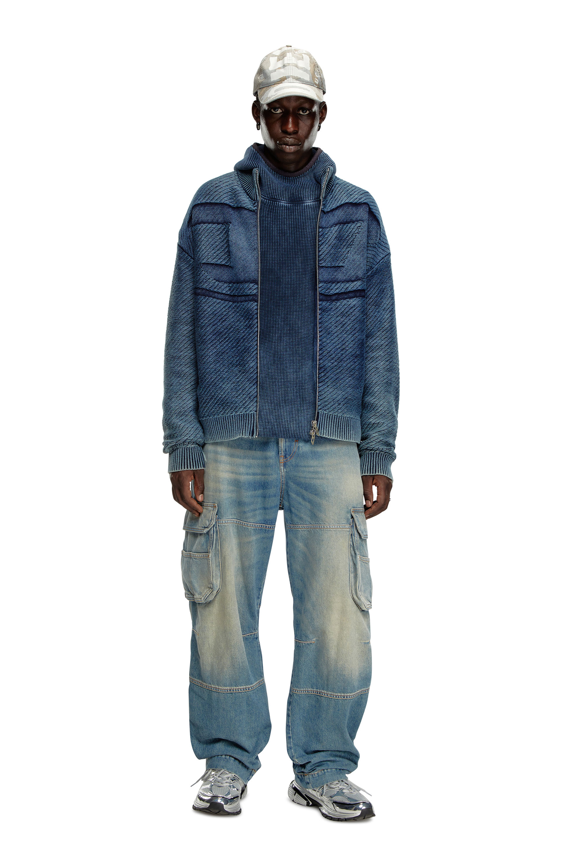 Diesel - K-KLEVERY-ZIP, Man's Denim-effect zip-up cardigan in cotton in Blue - 2