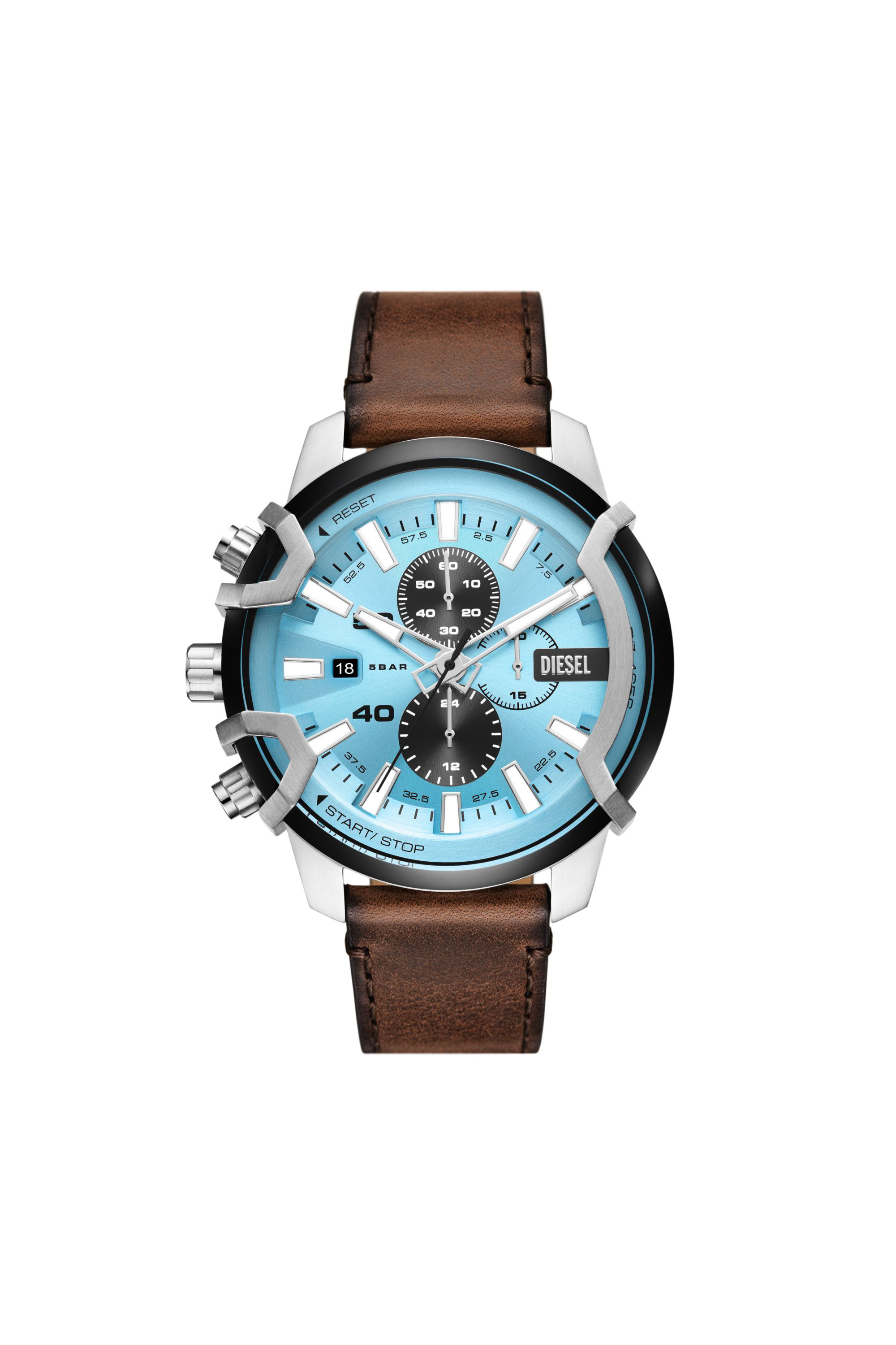 Diesel - DZ4656, Man's Griffed chronograph brown leather watch in Brown - 1