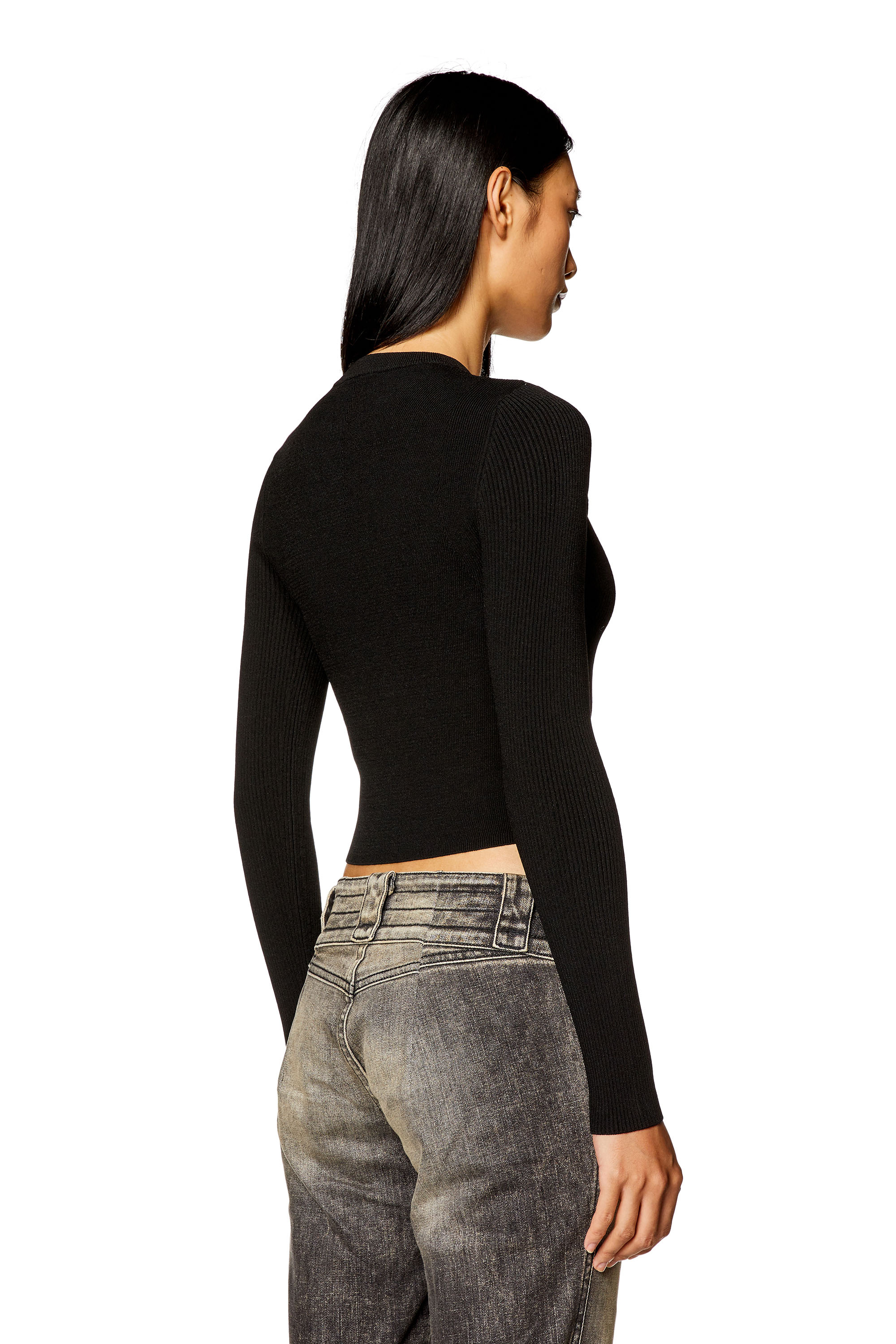 Diesel - M-VALARY, Woman's Ribbed-knit long-sleeve top in Black - 3