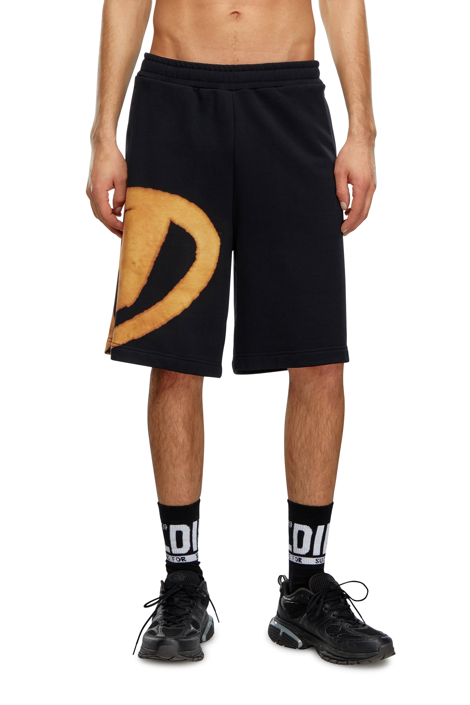 Diesel - P-CROW-BLEACH, Man's Sweat shorts with bleached logo in Black/Orange - 1