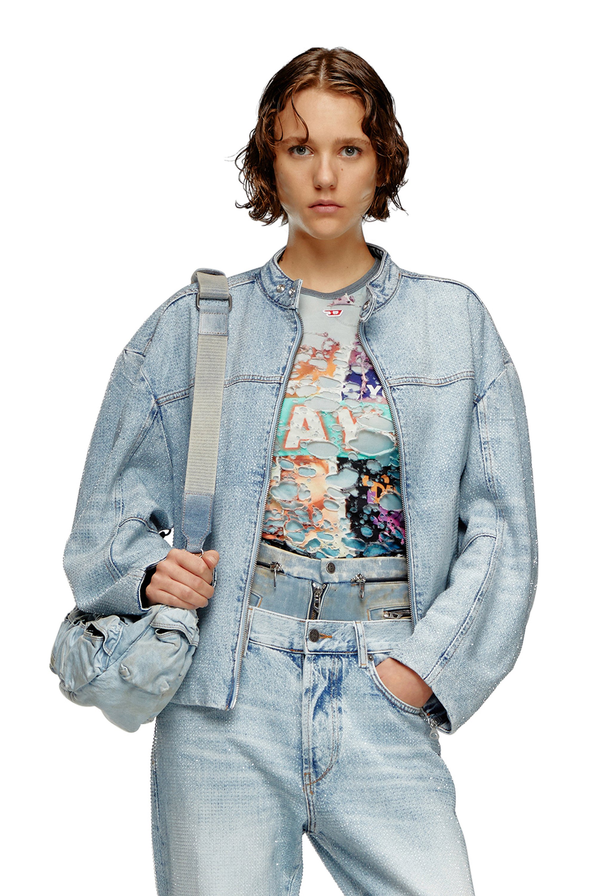 Diesel - DE-MARGE-FSE, Woman's Oversized jacket in crystal denim in Light Blue - 1