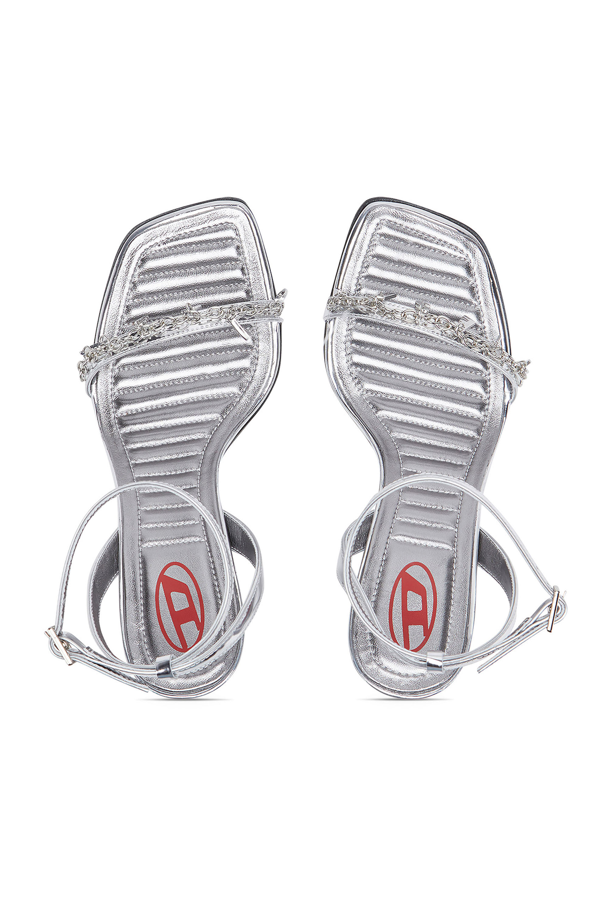 Diesel - D-VINA SDL, Woman's D-Vina-Strappy sandals in metallic leather in Silver - 4