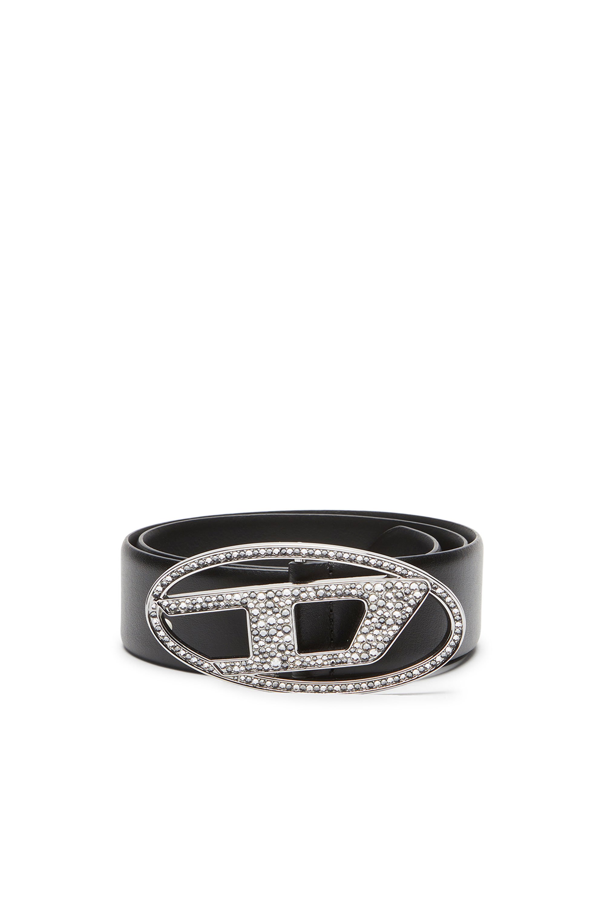 Diesel - B-1DR STRASS, Cinturón de cuero con hebilla de cristal Mujer in Negro - 1