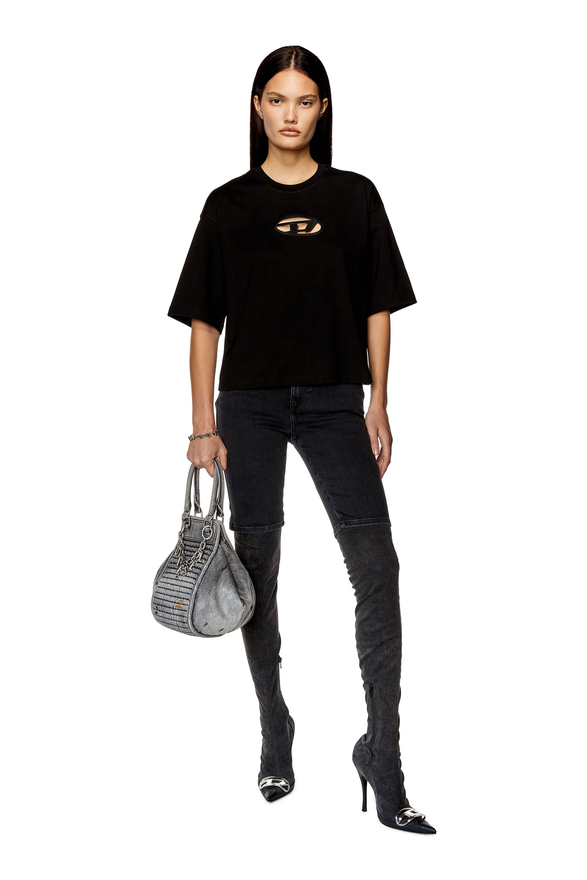 Diesel - T-BUXT-CROP-OD, Woman's Boxy T-shirt with cut-out Oval D logo in Black - 2