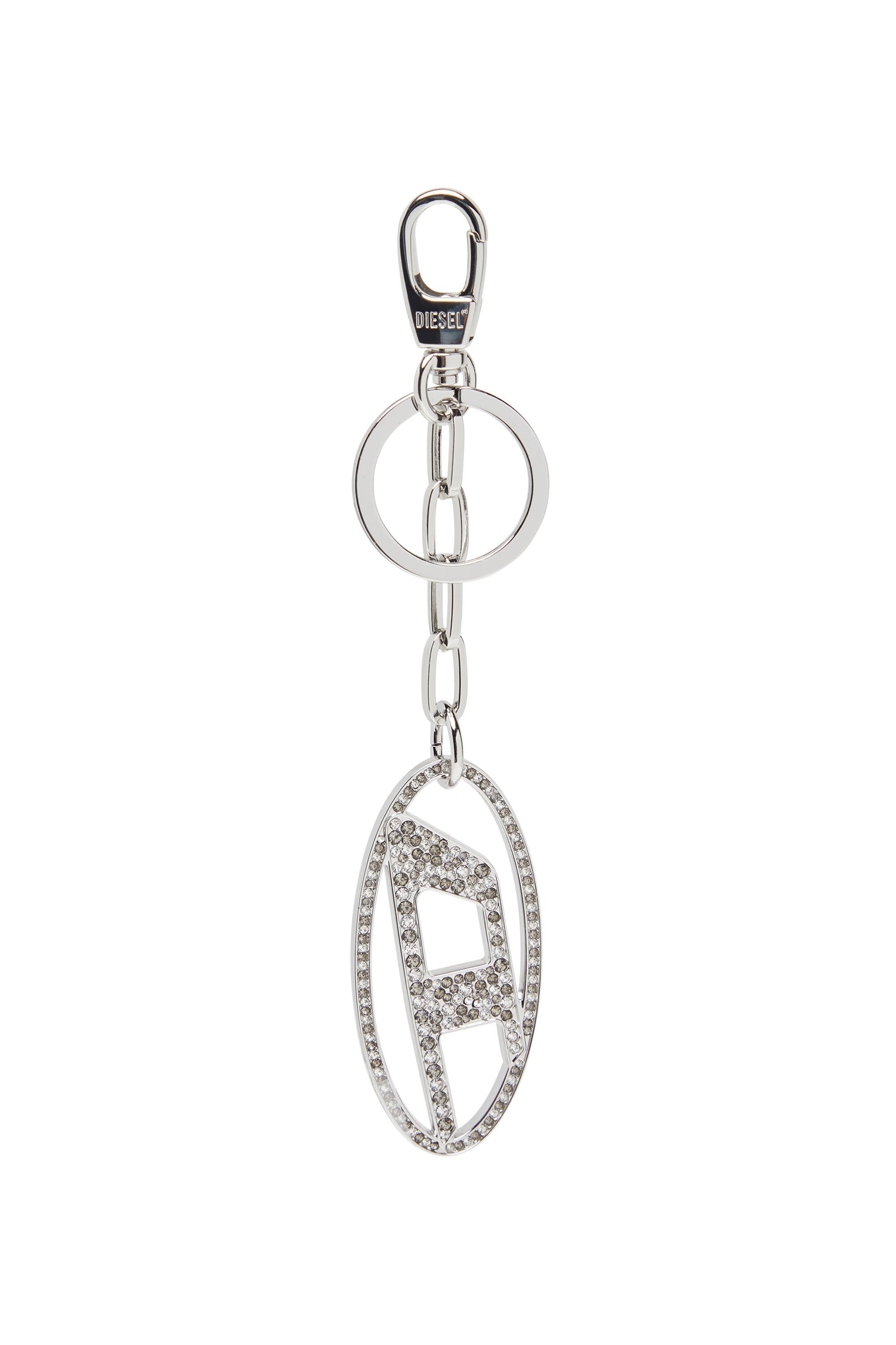 Diesel - HOLY-C, Woman's Metal Oval D keyring with crystals in Silver - 1