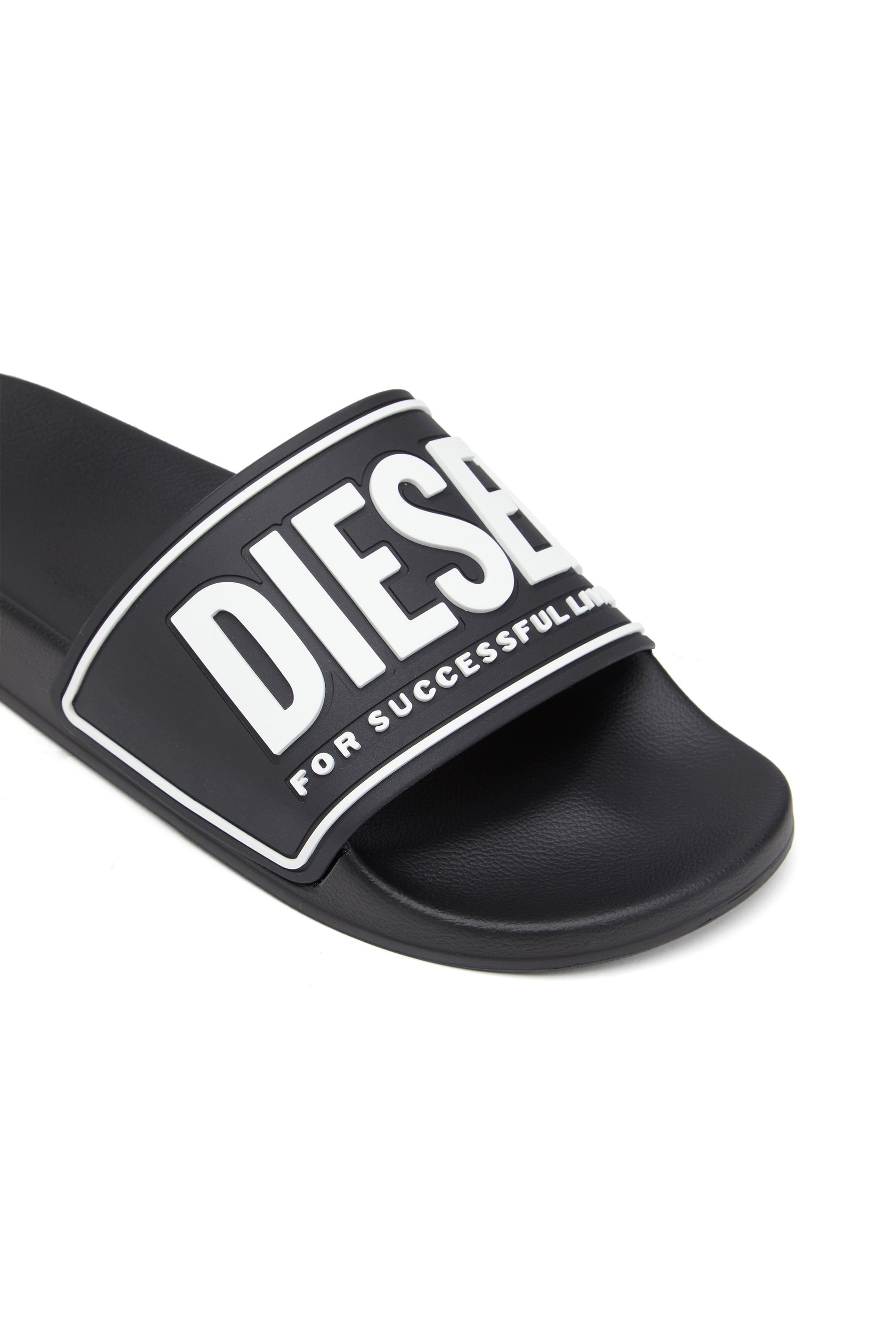 Diesel - SA-MAYEMI CC, Man's Sa-Mayemi-Pool slides with 3D logo in Black/White - 6