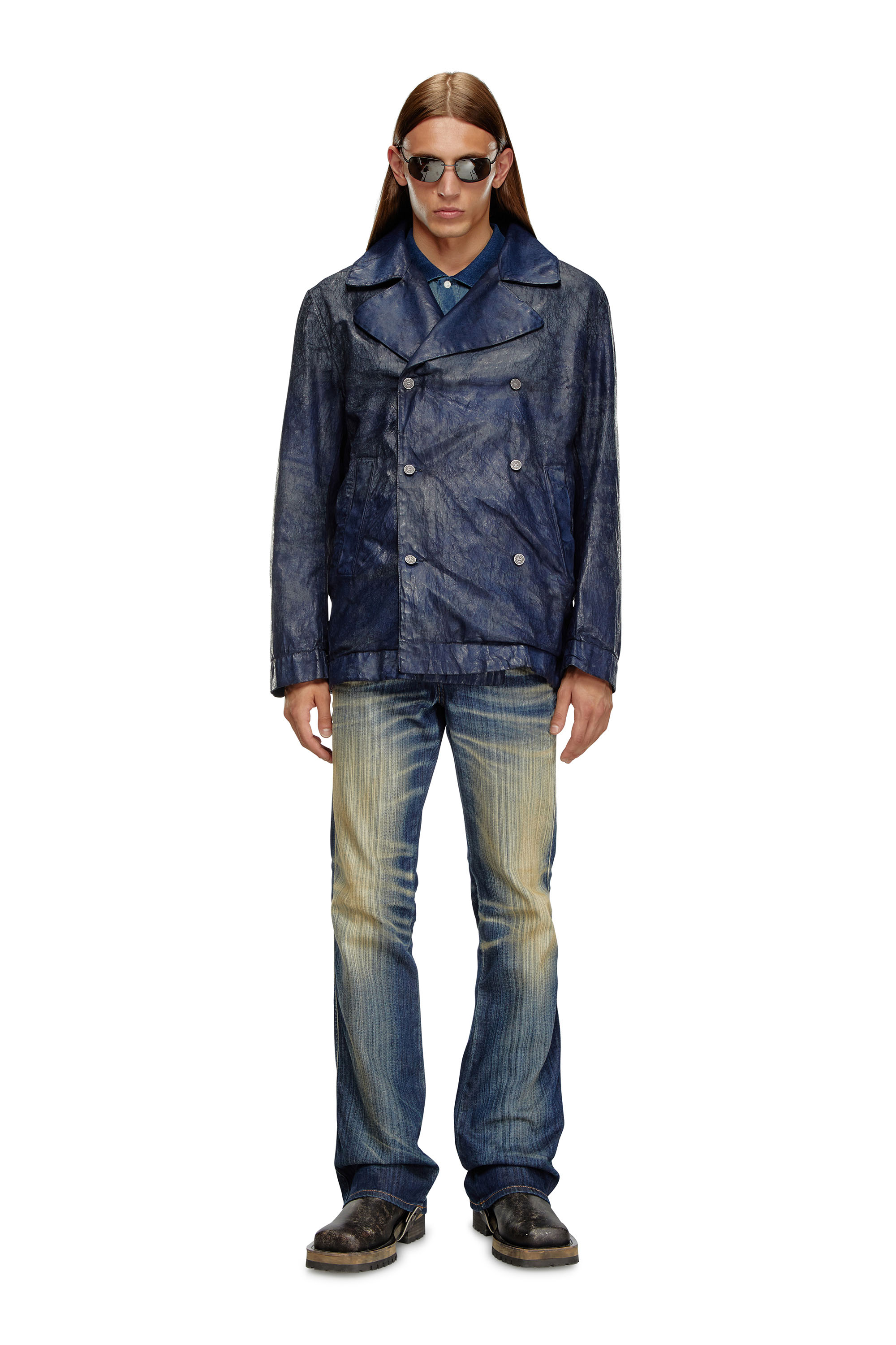 Diesel - D-BONDED-S, Chaqueta con botonadura doble en denim recubierto Hombre in Azul marino - 2