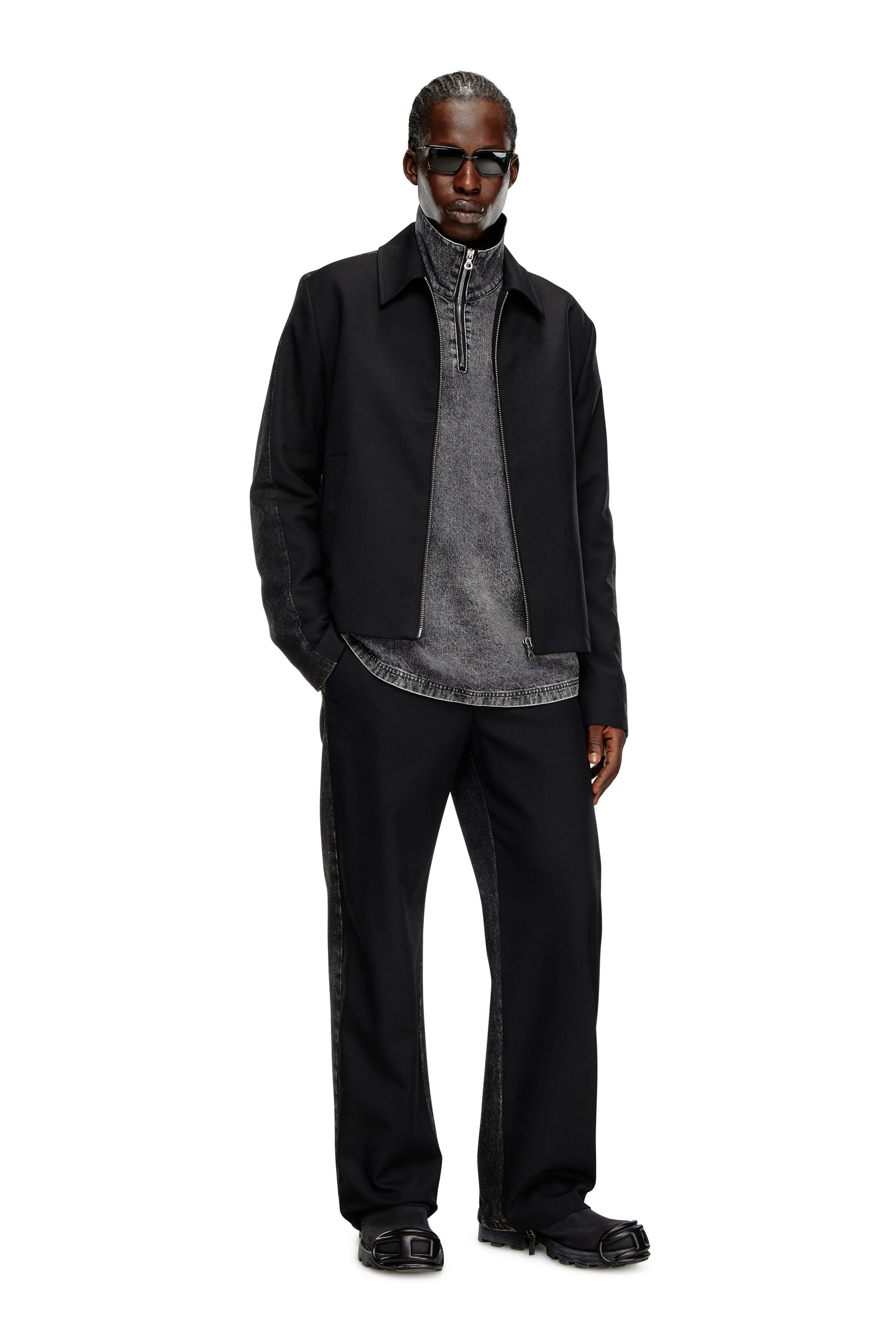 Diesel - J-RHEIN, Man's Blouson jacket in wool blend and denim in Black - 2